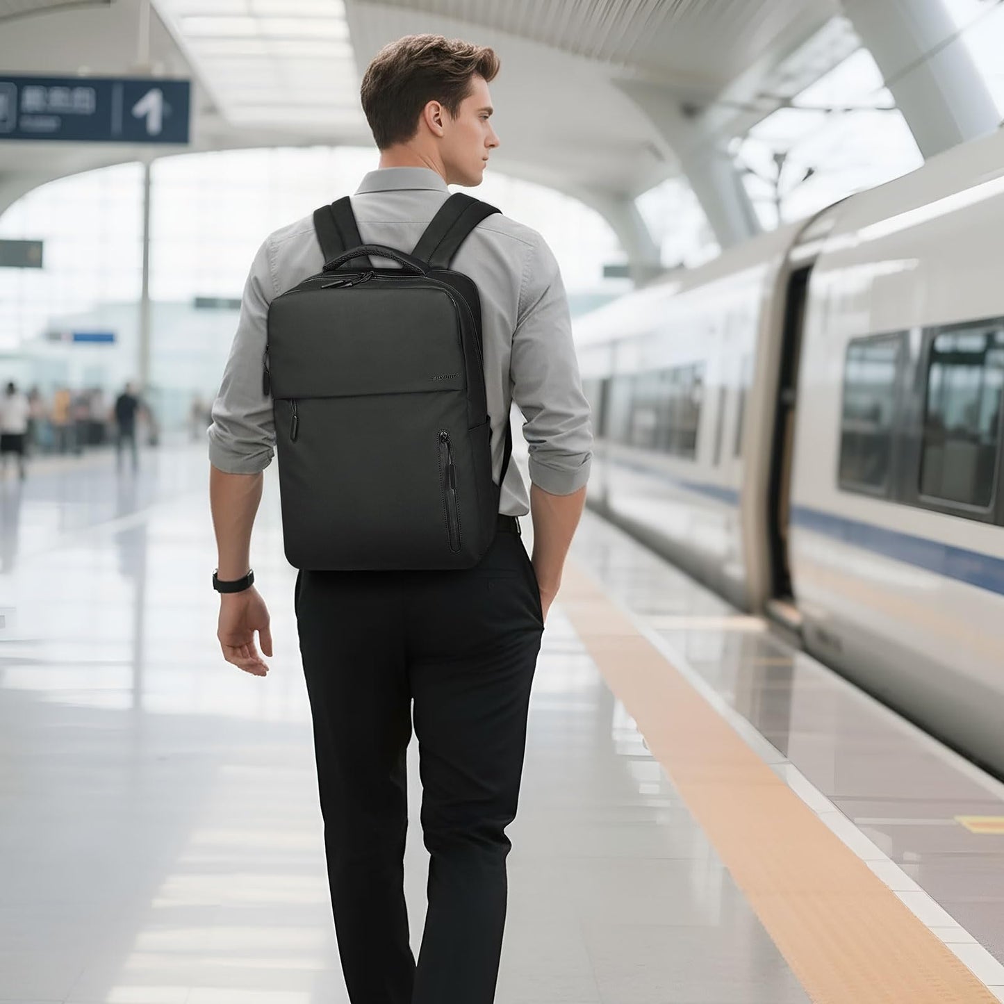 SUIKIHUM Lightweight Commute Backpack for Men & Women, Water-Resistant Travel Daypack with 15.6-Inch Laptop Compartment & Anti-Theft Pockets, Black