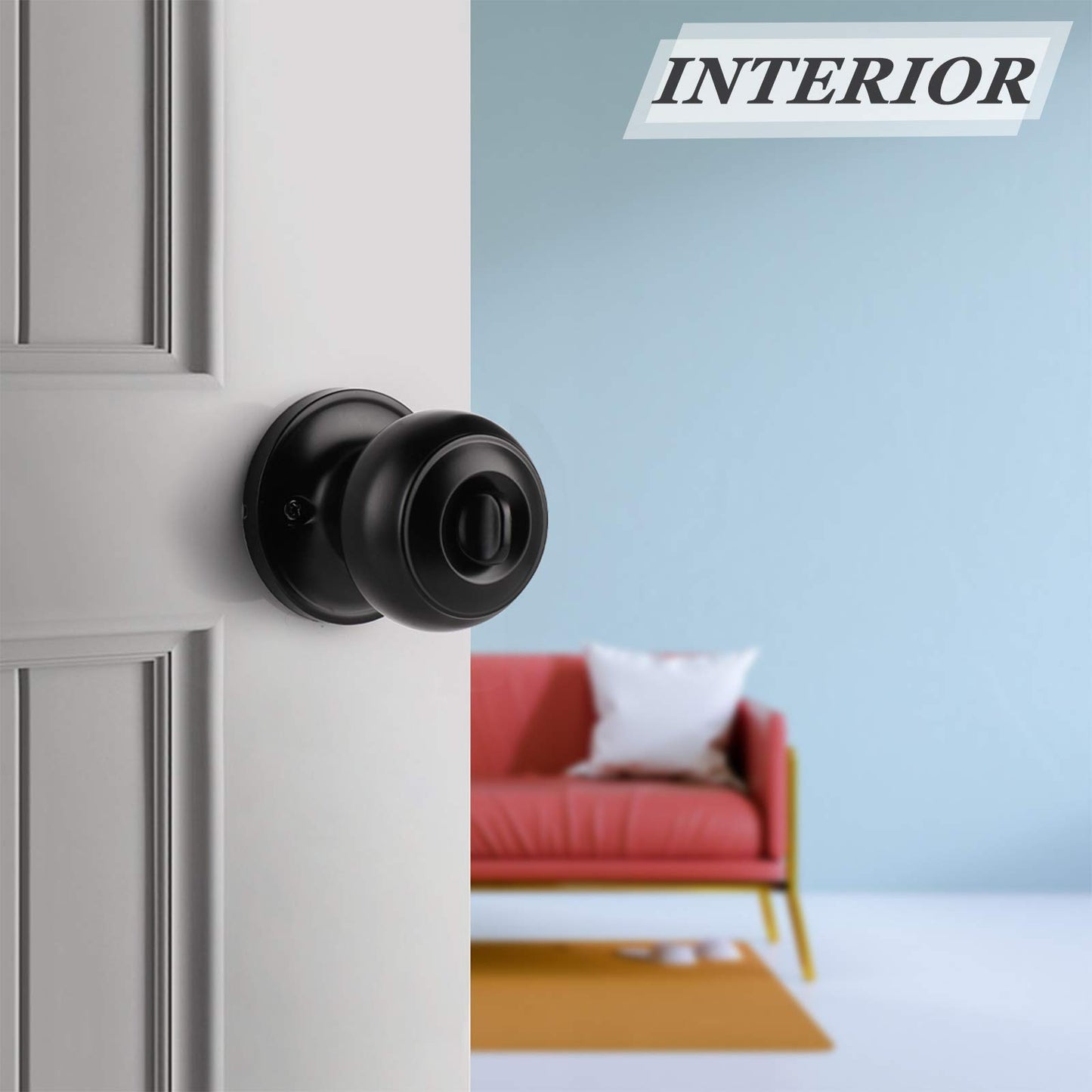 Probrico Interior Door Knobs with Lock Matte Black Finish, Reversible Door Handles Keyless, Indoor Privacy Door Locking Flat Ball Knob for Bedroom/Bathroom, 5 Pack