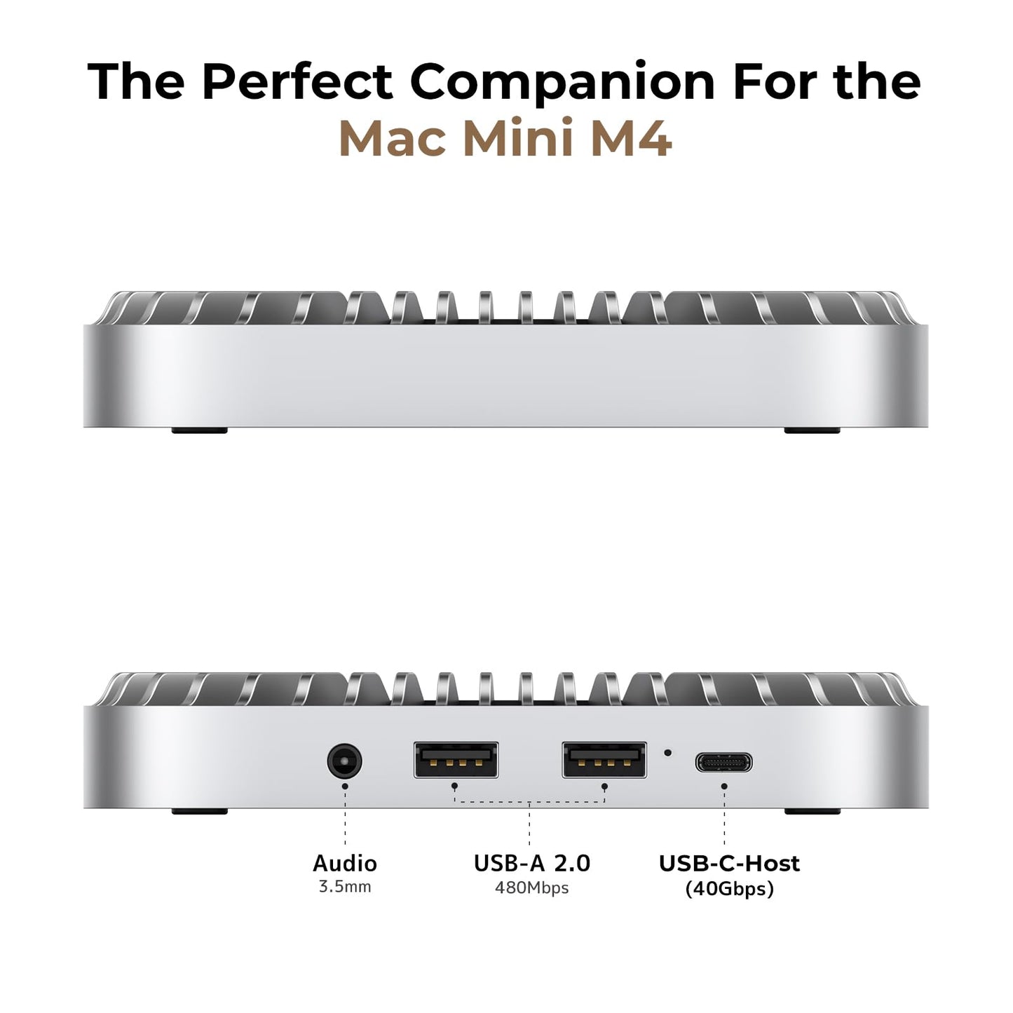 40Gbps Aluminum Hub & Stand for New M4/M4 Pro Mac mini (2024) with 40Gbps NVMe/M.2 SSD Enclosure, 2X USB-A, USB-C Host, 3.5mm Audio – Compatible with All New Mac mini M4/M4 Pro