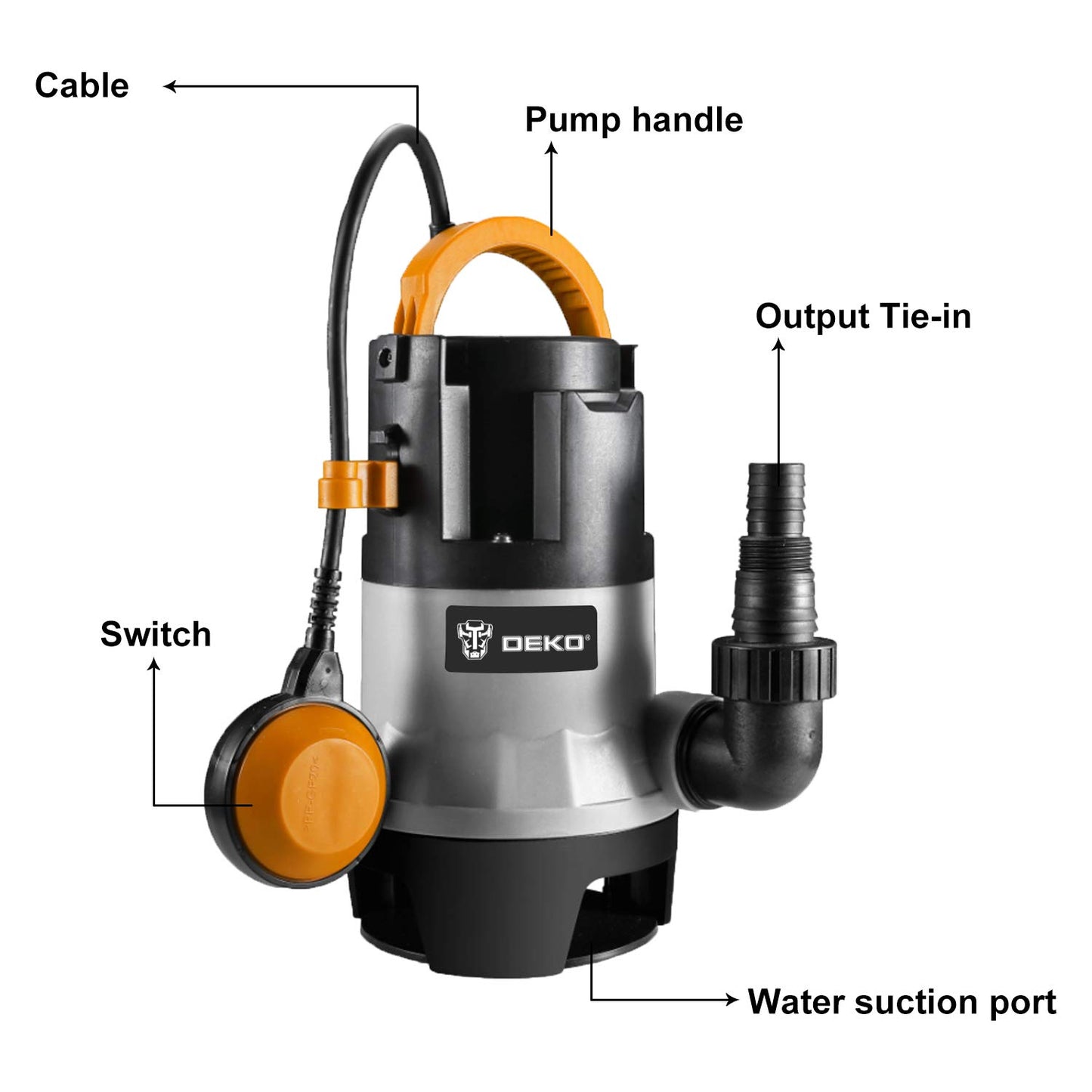 DEKOPRO 1/2HP 400W Sump Pump 1981GPH Submersible Pump Water Pump Long 16ft Cable and Swimming Pool Garden Tub Pond Flood Drain w/Float Switch