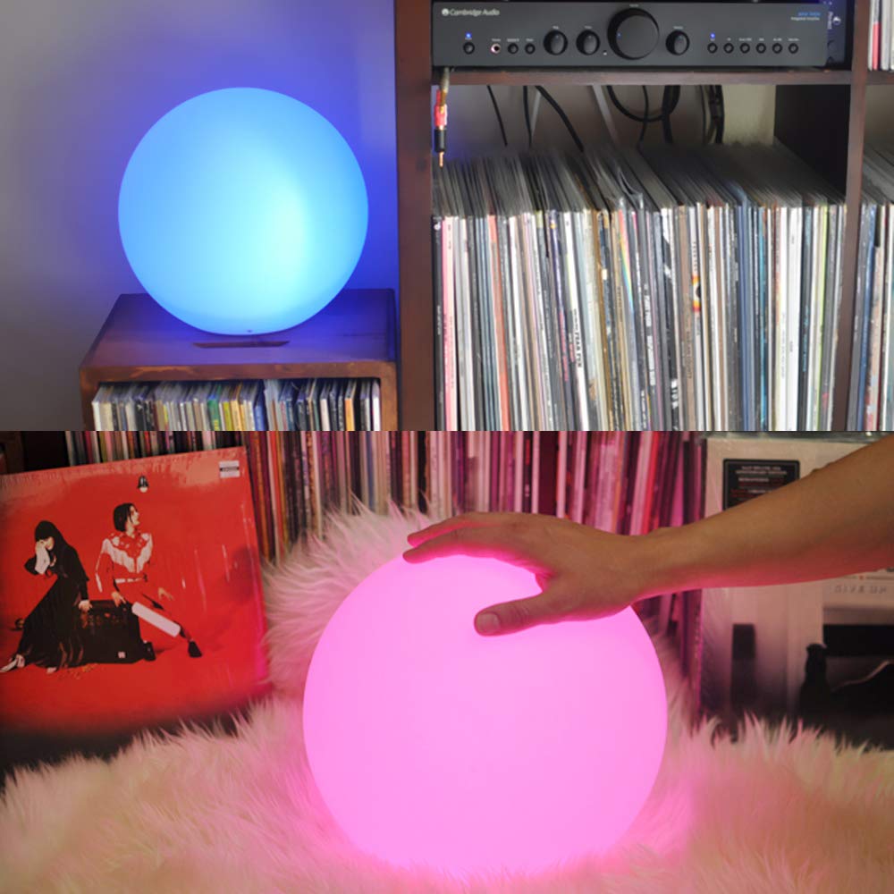 Mr.Go 8-inch Ultra-Fun LED Glowing Ball Light w/Remote, RGB Color Changing Globe Mood Lamp, Kids Night Light, 16 Colors 8 Brightness 4 Lighting Effects, Waterproof, Rechargeable, Stunning Light Orb
