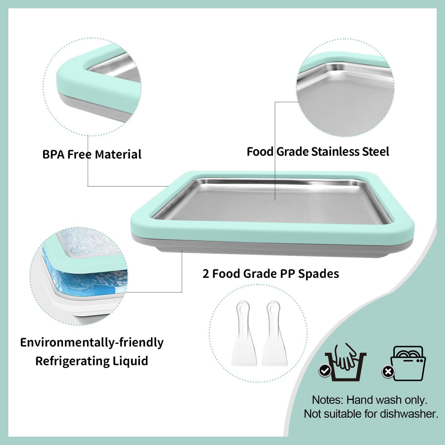 Instant Ice Cream Maker, Rolled Ice Cream Maker, Instant Gelato Pan/Roll, Homemade DIY Ice Cream for Fun Parent-Child Activities for Families Mint Green