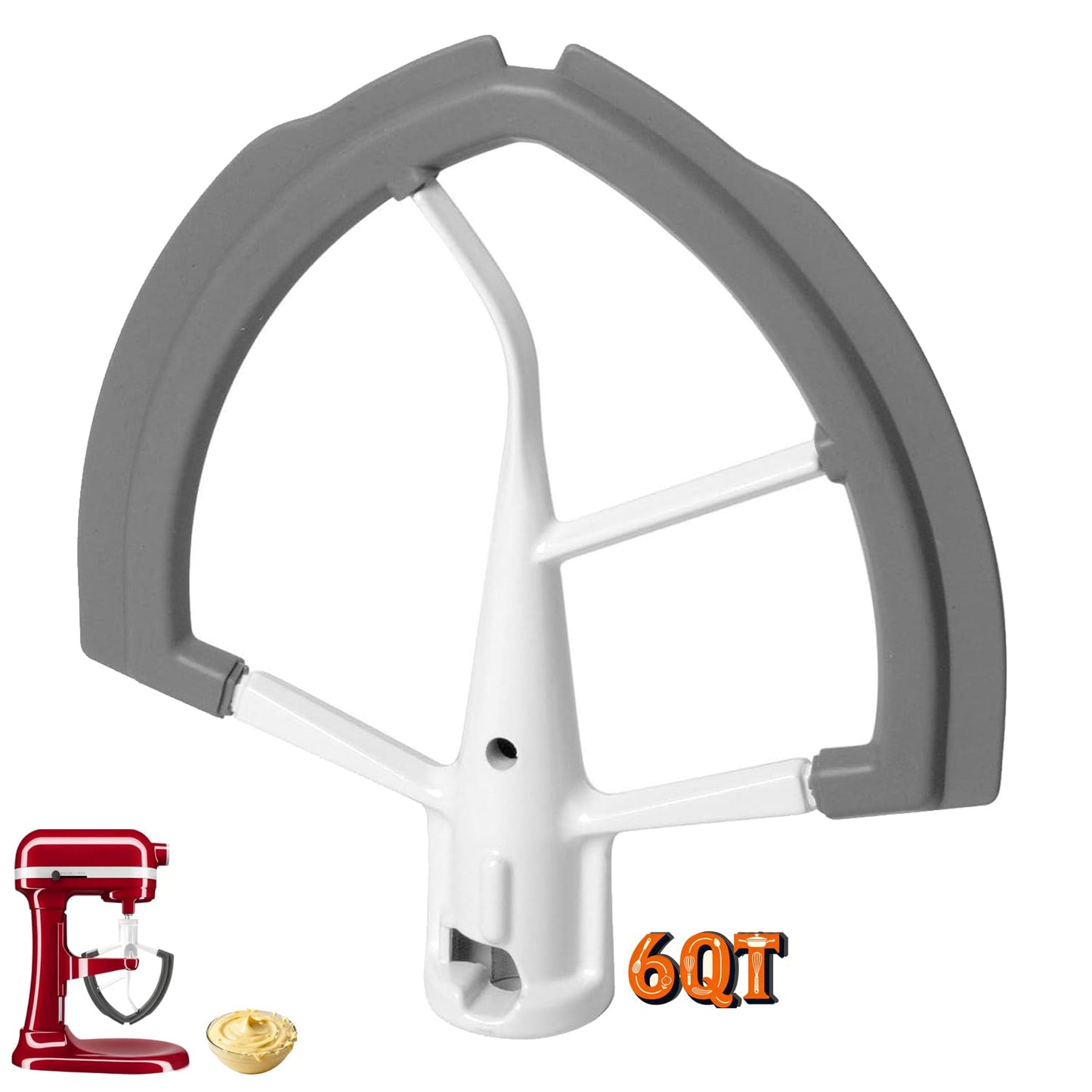 6Qt Flex Edge Beater Compatible with KitchenAid 6-Quart Bowl-Lift Stand Mixers,ONLY for Stainless Steel Bowl, Fits Professional 600, KP26M1X, KB26G1X. [Not for Glass Bowl & Tilt-Head