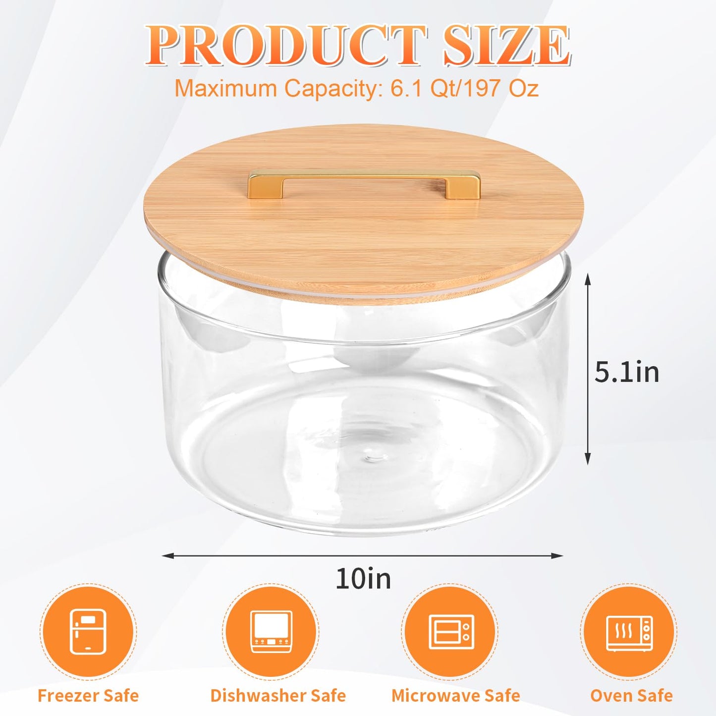 LOVYANXUE 10 inch Large Salad Bowl, Glass Trifle Bowl with Lid, 197 oz Versatile Mixing and Serving Bowl for Laying Ice Cream, Cake, Salad, Fruit, Baking, Dessert and Party DIY, Microwave Safe