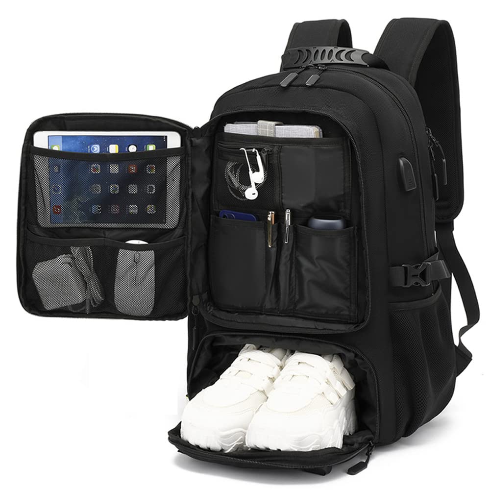 Aikelai Large Travel Backpack with Shoe Compartment, Business Carry On Backpacks for Men Women, Laptop Backpack with USB Charging Port(80L)