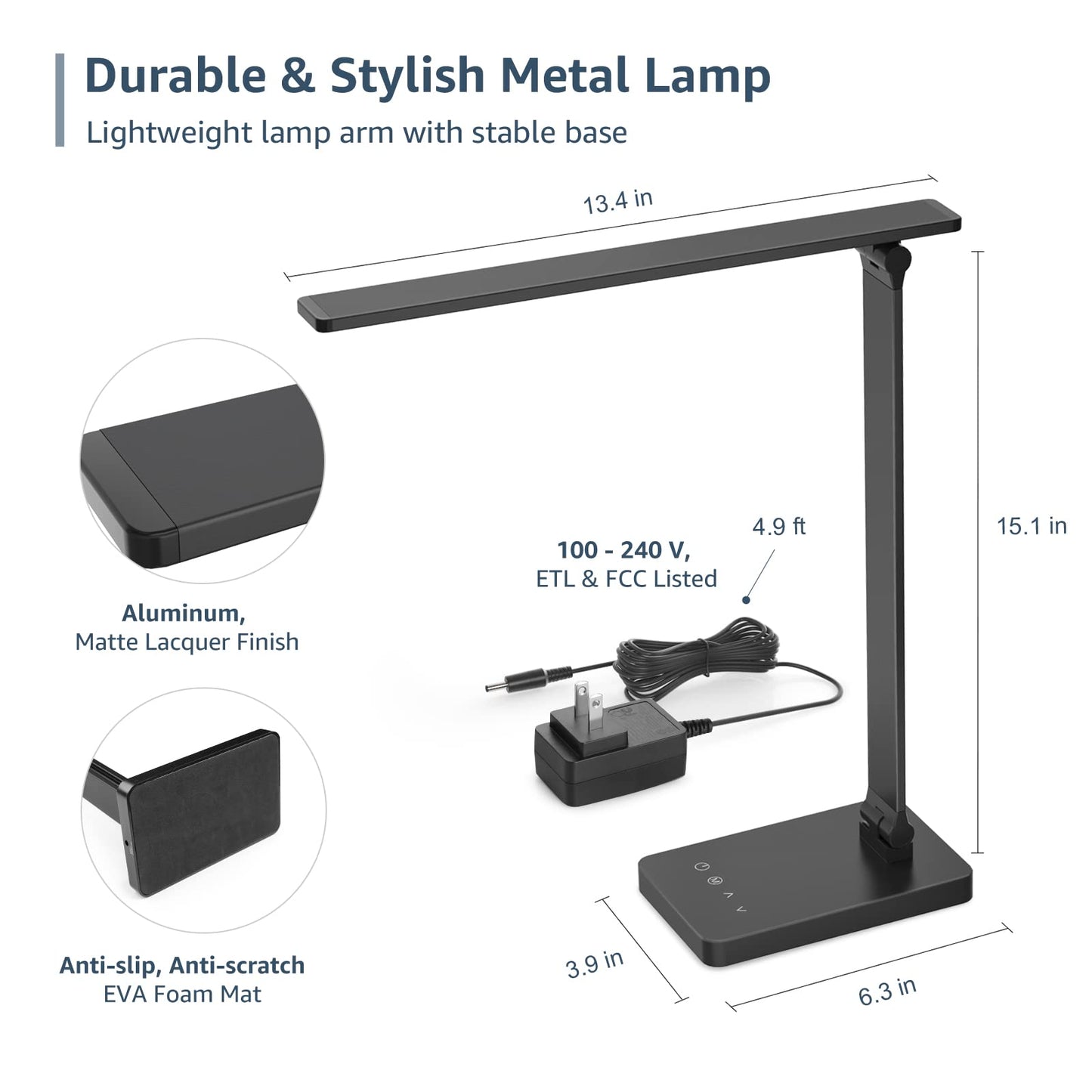 Lepro LED Desk Lamp, Dimmable Eye-Caring Desk Light, 9W 750lm Home Office Desktop Lamp, 5 Color Modes with 5 Brightness Levels Table Lamp, Touch Control Office Lamp for Reading, Working, Black