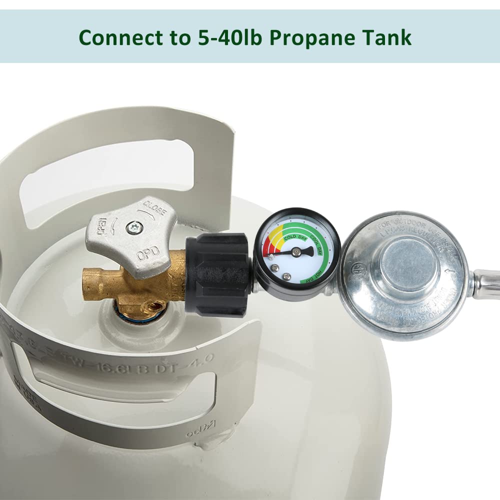 ATKKE 3ft Propane Hose Regulator with Gauge, Universal Gas Grill Regulator and Hose for Weber, Charbroil, Nexgrill, Cuisinart Grill, Patio Heater and Fire Pit, Low Pressure 3/8 Female Flare Nut