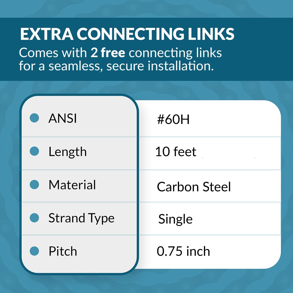 PGN #60 Heavy Duty Roller Chain - 10 Feet + 2 Free Connecting Links - #60H - 159 Links