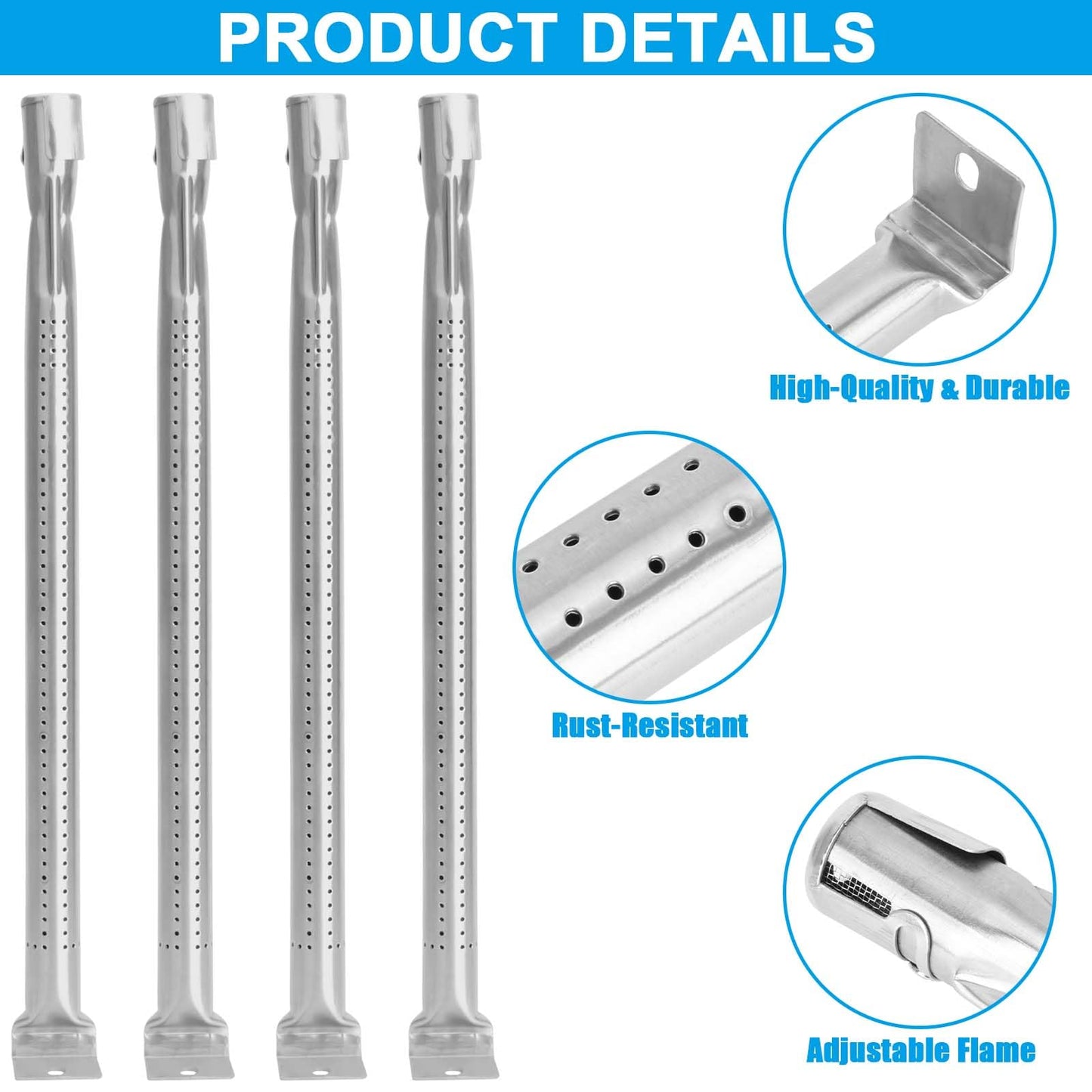 LS’BABQ Burner Tube Replacement Parts for Napoleon Rogue and Prestige 500 Grills, Stainless Steel Grill Burner Tube BBQ Accessories for Napoleon Gas Grill (4 Pack)