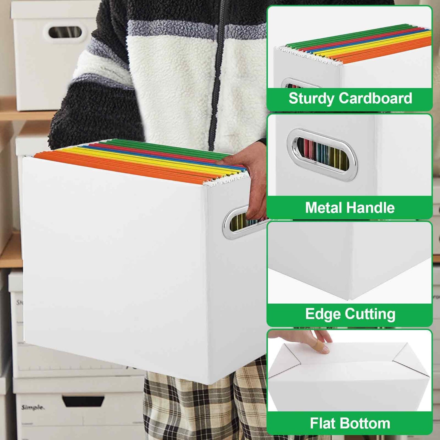 JMIATRY 6PCS Hanging File Organizer for Hanging Folders Letter Size White File Folder Organizer with Handle,Cardboard File Folder Box Document Organizer for Office, Home