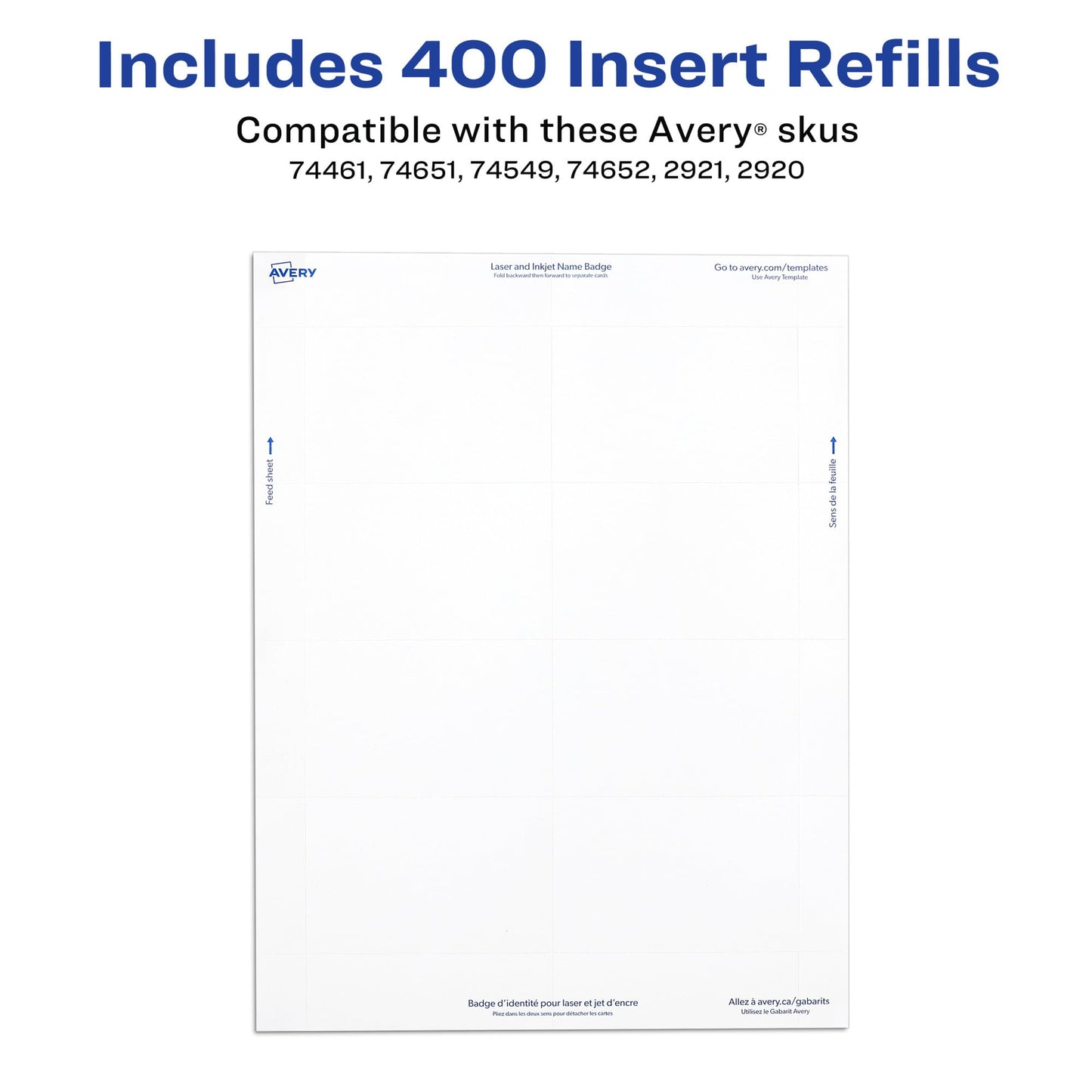 Avery Name Badge Inserts, 2.25 x 3.5 Inches, Box of 400 (05390)