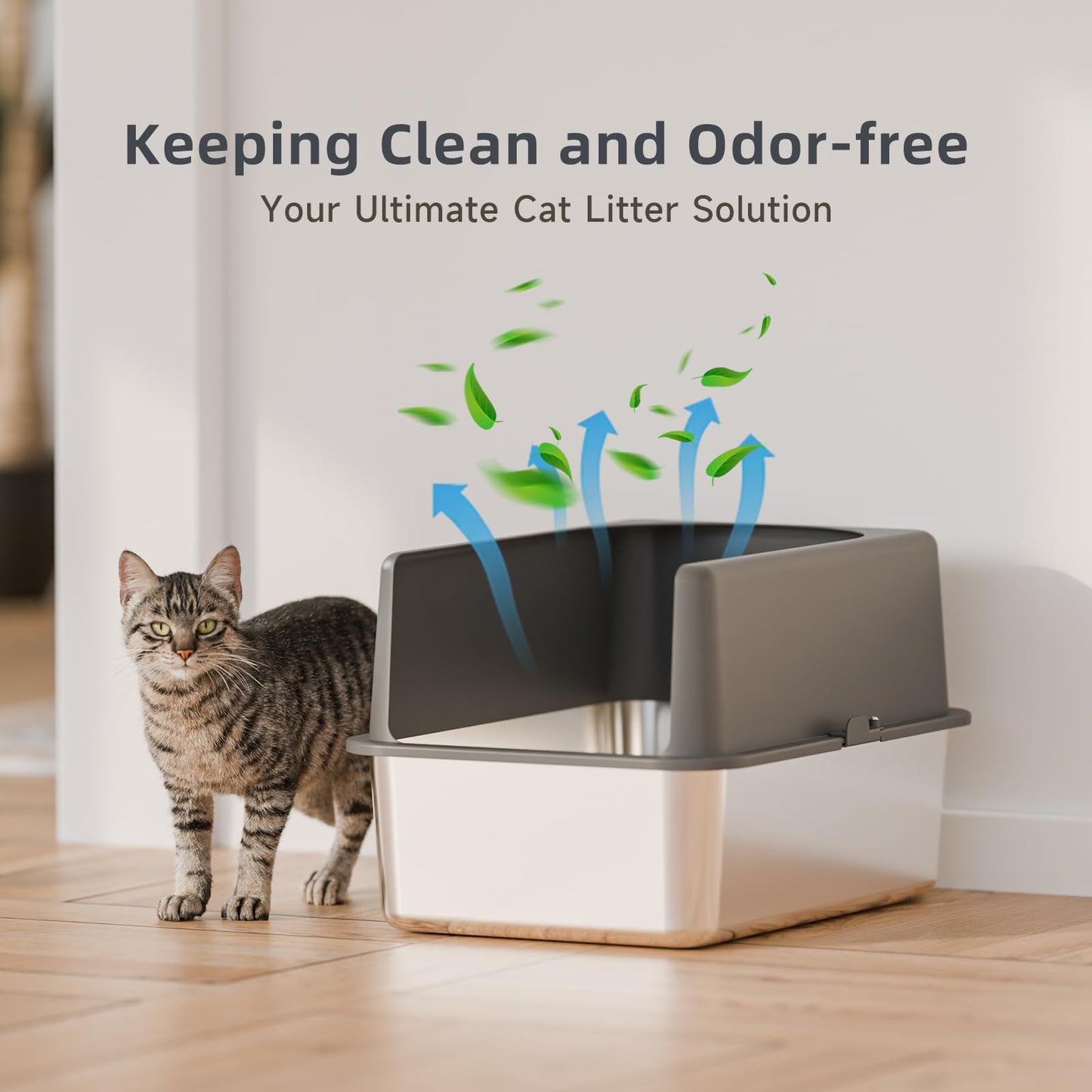 Bsadne High-Sided Stainless Steel Cat Litter Box,Stainless Steel Litter Box with Lid,Medium Litter Box,Easy-to-Clean Metal Litter Pan for Cats (20''L X 14''W X 12''H with Enclosure)