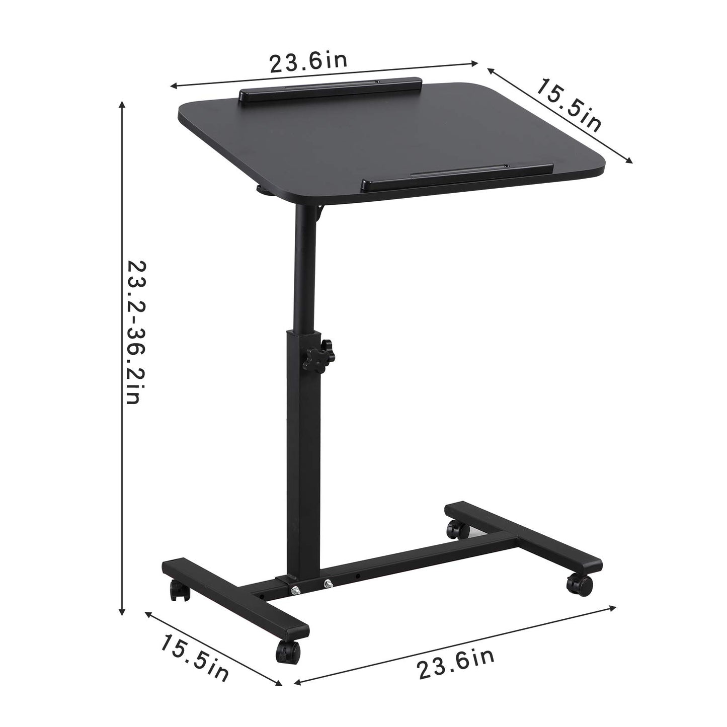 Furist Wheel Rolling Tray Height Adjustable Over Bedside Desk Tilting Sit-Stand Laptop Desk Cart Stand Tilt Table for Hospital&Home Use(Black)