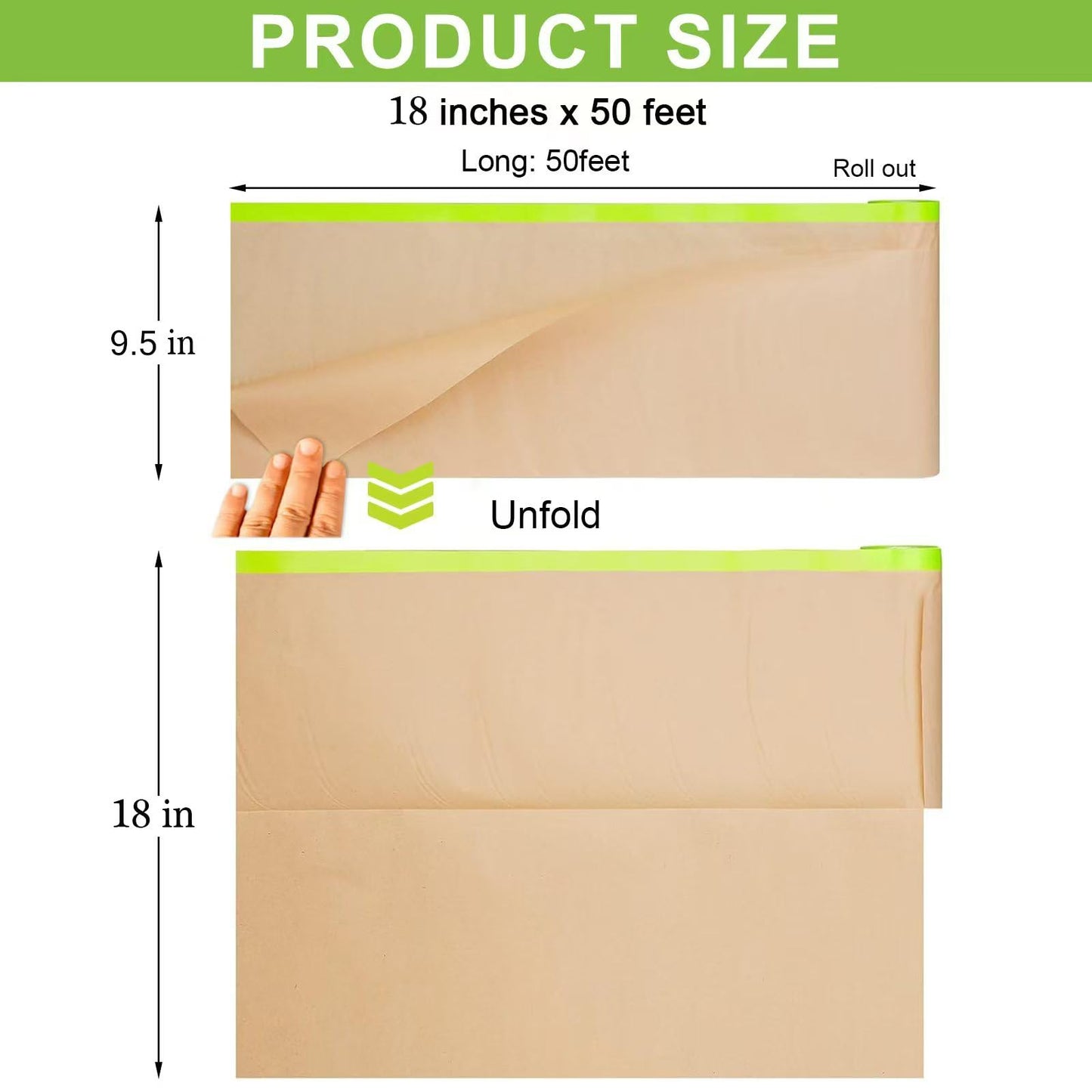 6 Rolls Pre-Taped Masking Paper for Painting and 3 Rolls Masking Tape Set -18 inch x 50 feet Tape and Drape for Painting, Painters Paper for Automotive Paint Masking, Floor Protection,Wall Covering