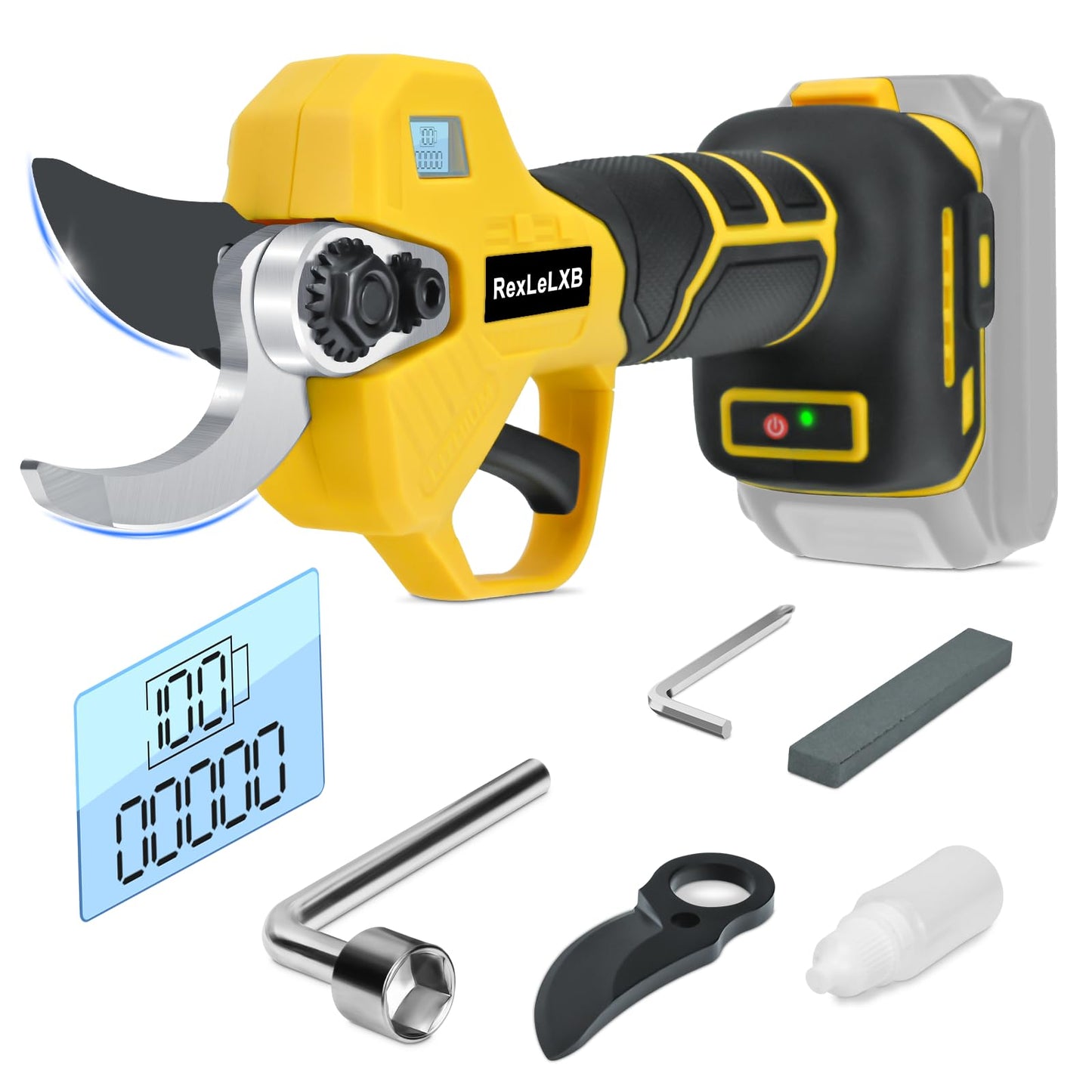 Cordless Electric Pruning Shears for DeWalt 20V Battery, Brushless Tree Pruner with LCD&SK5 Blades, Adjustable Cutting Dia. 0.8-1.2 Inch for Gardening, Tree Pruning(NO Battery)