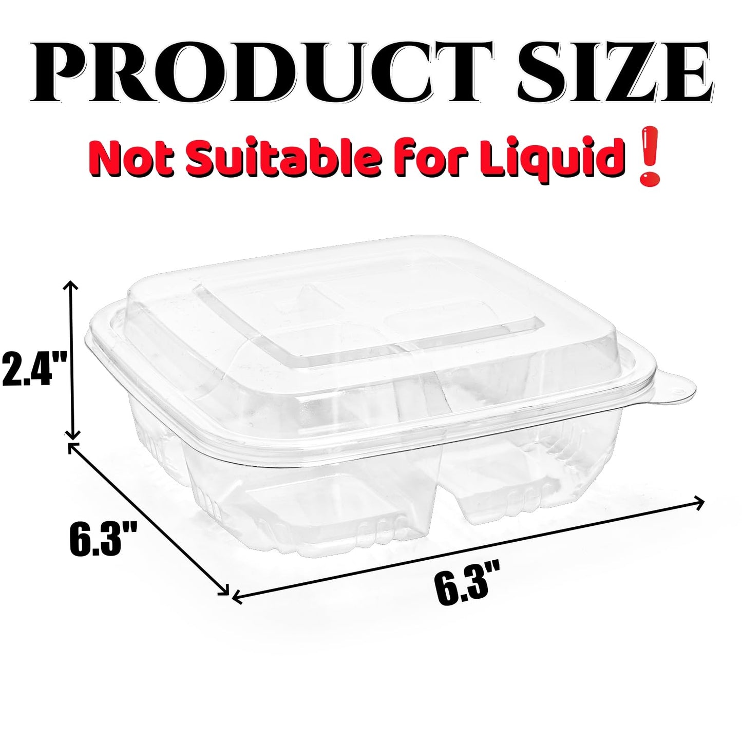 Peohud 50 Pack Clear Bento Snack Containers, 4 Compartment Food Storage Containers, Reusable Meal Prep Containers, Plastic Divided Bento Boxes with Lids for Lunch, Work, Travel