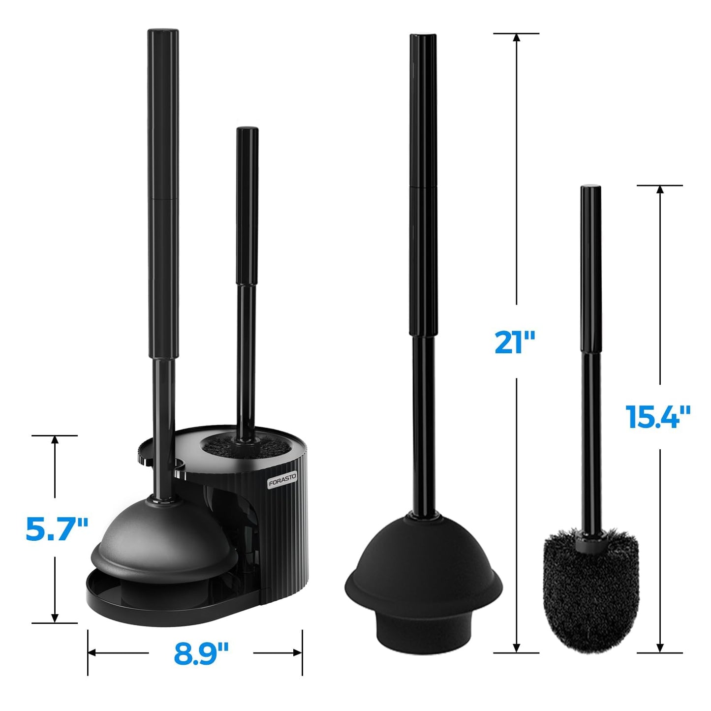 FORASTO 2Pack 2 in 1 Toilet Brush and Plunger Set, Extended Handle Plunger,Toilet Bowl Brush Plunger Set,Bathroom Cleaning Tools,Toilet Brush Plungers Combo,Cleaning Brush