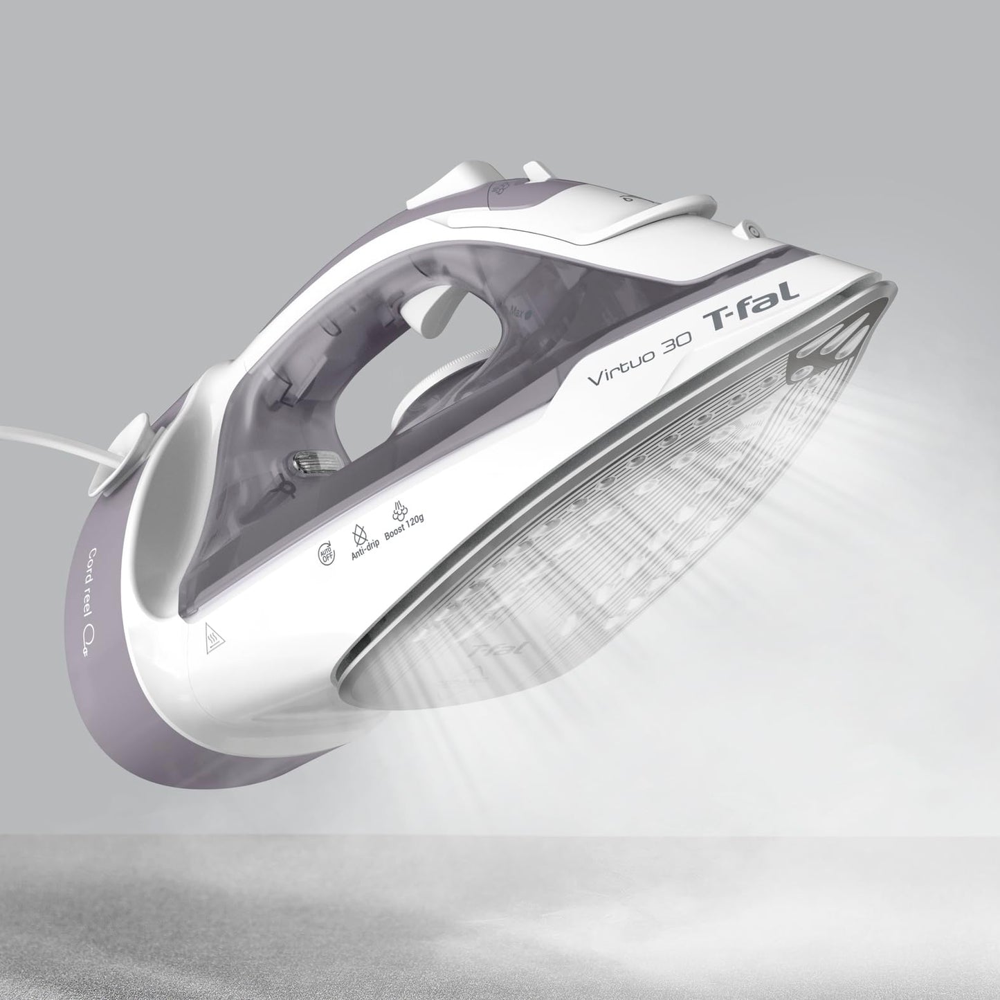 T-Fal Virtuo Steam Iron for Clothes with Retractable Cord, Portable Iron and Steamer for Clothes, Ceramic Nonstick Soleplate, 1500 Watts, Anti-Drip, Auto-Off, Scratch Resistant, Grey