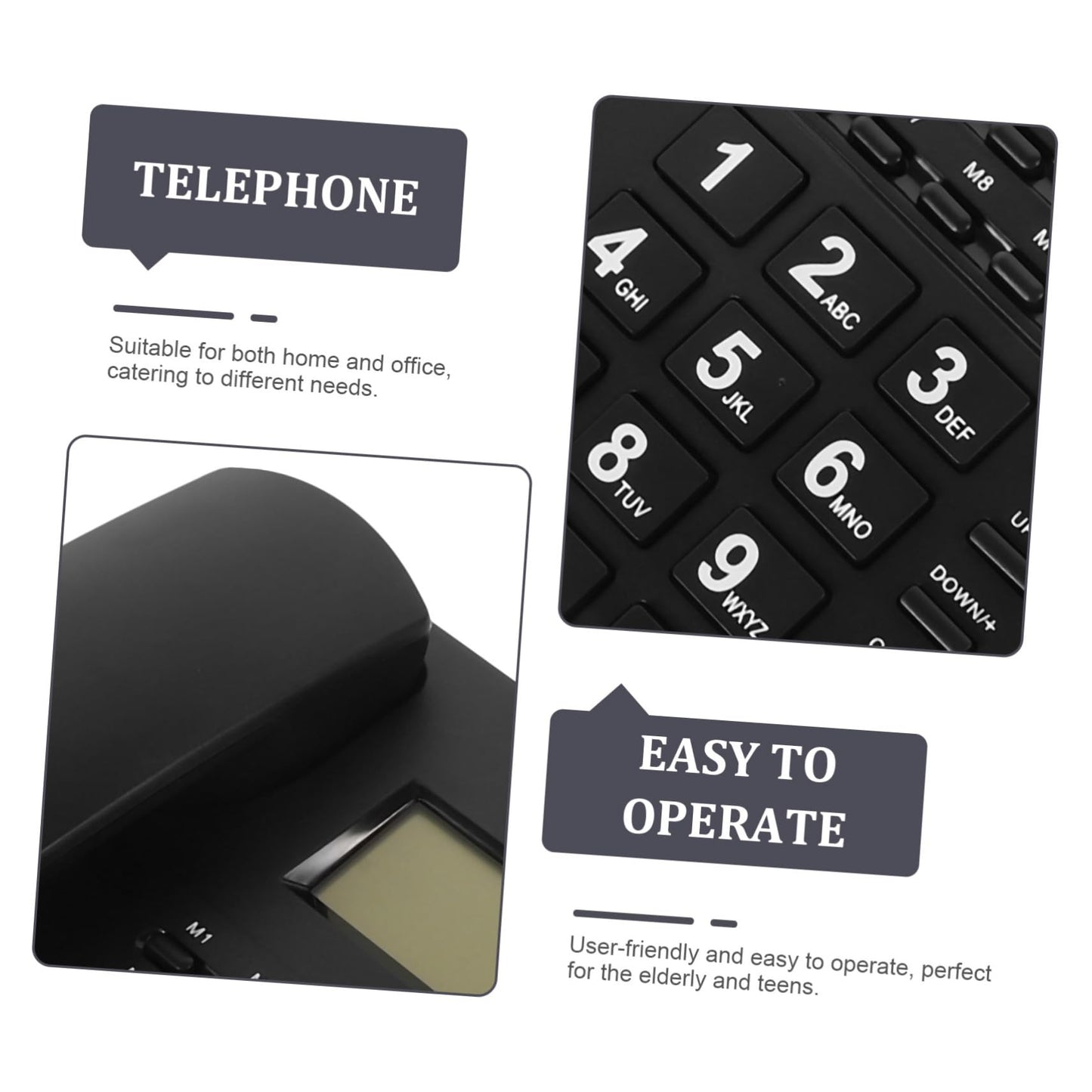 Lurrose Large Button Landline Phone for Seniors with Caller Id Desk Telephone for Home Office Use Easy-to-Use Household Telephone 8.18X6.18X2.24In