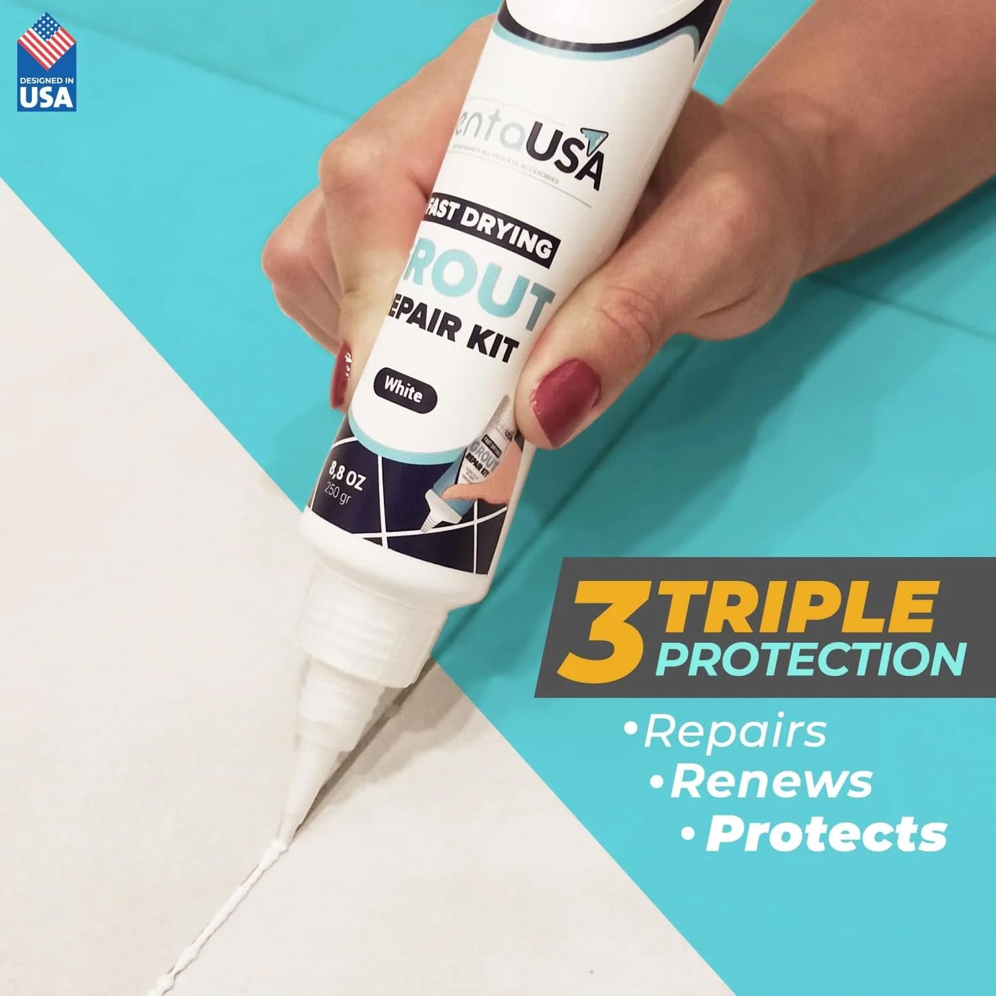 PentaUSA Grout - Fast Drying Grout Repair Kit, Restore and Renew Joint Lines in Bathroom and Kitchen - Scraper Included (250g - White)