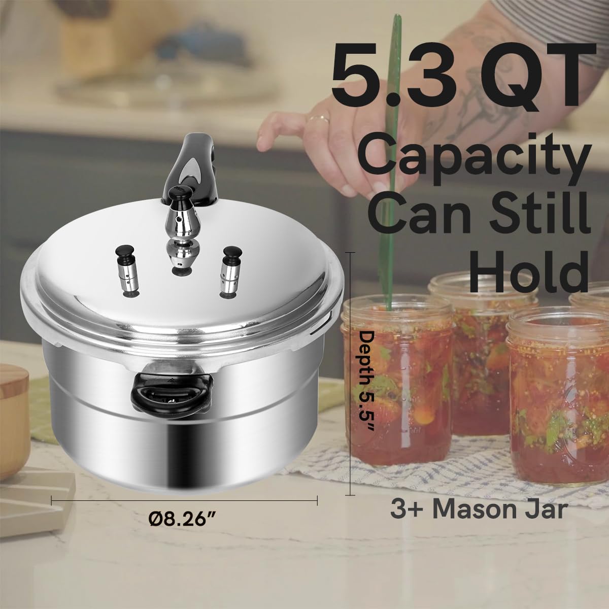 Fulgutonit 5.3 Quart Pressure Cooker, 10 Psi Induction Compatible Pressure Canner w/Multiple Pressure Control & Protection, Canning Rack Included