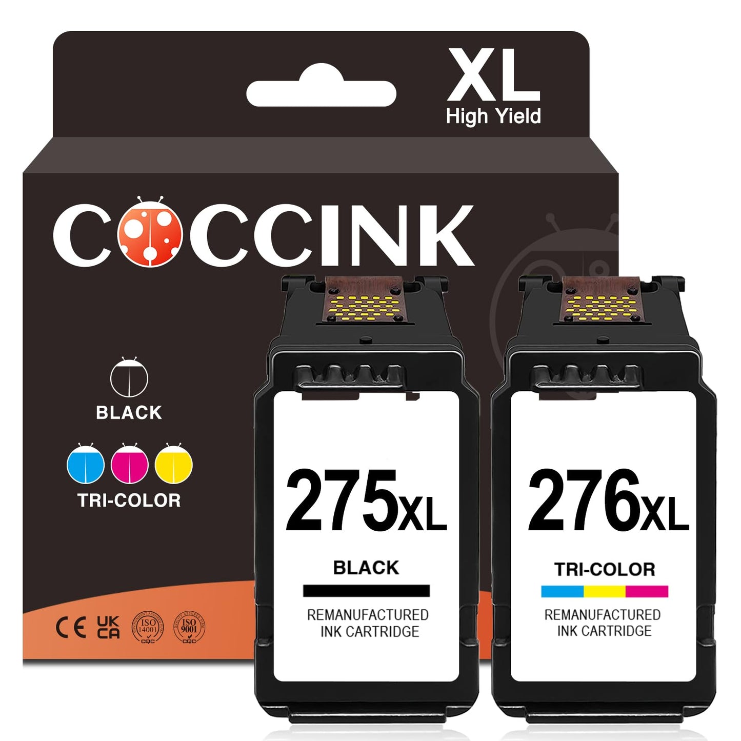 COCCINK 275XL 276XL Ink Cartridge for PIXMA TR4700 TR4720 TR4722 TR4725 TS3700 TS3720 TS3722 TS3725 TS3729 TS3500 TS3522 TS3520 Printers for Canon PG-275 CL-276 275 XL 276 XL Black TriColor Combo Pack