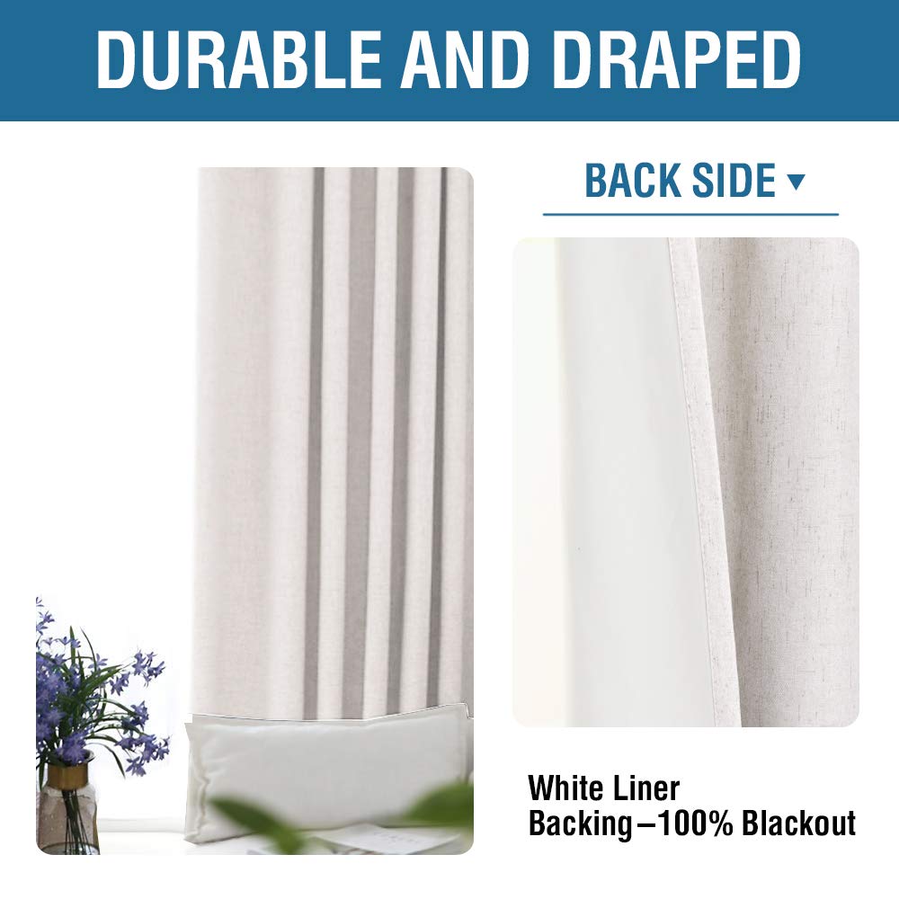 H.VERSAILTEX 100% Blackout Curtains Linen Textured Blackout Curtains for Bedroom Full Light Blocking Thermal Insulated Curtain Panels 84 Inches Long Energy Saving with White Liner, 2 Panels, Ivory