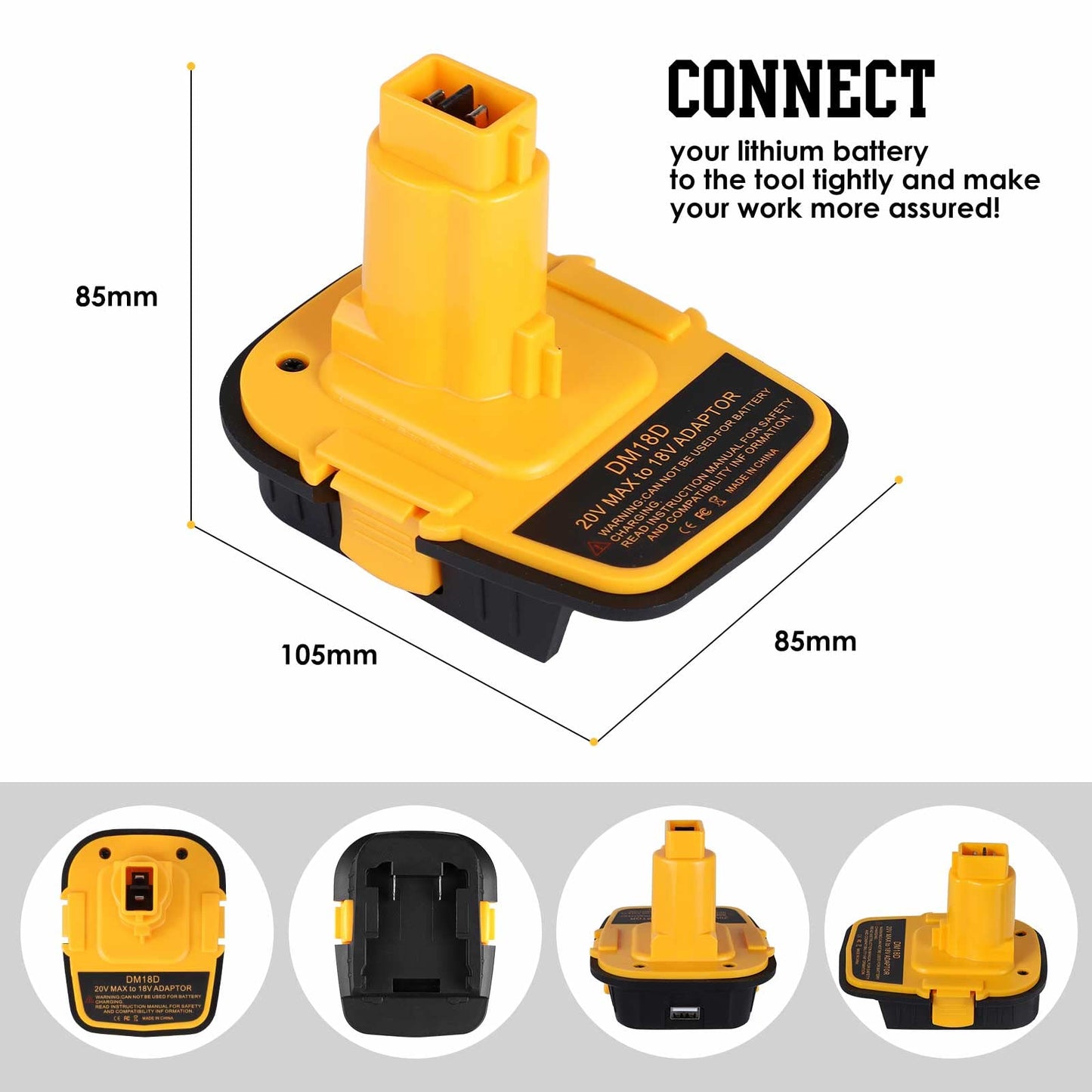 2 Packs DM18D Battery Adapter with USB, Replace DCA1820 for DeWalt 20V & for Milwaukee Lithium Battery to for DeWalt 18V NiCad & NiMh Battery Tools