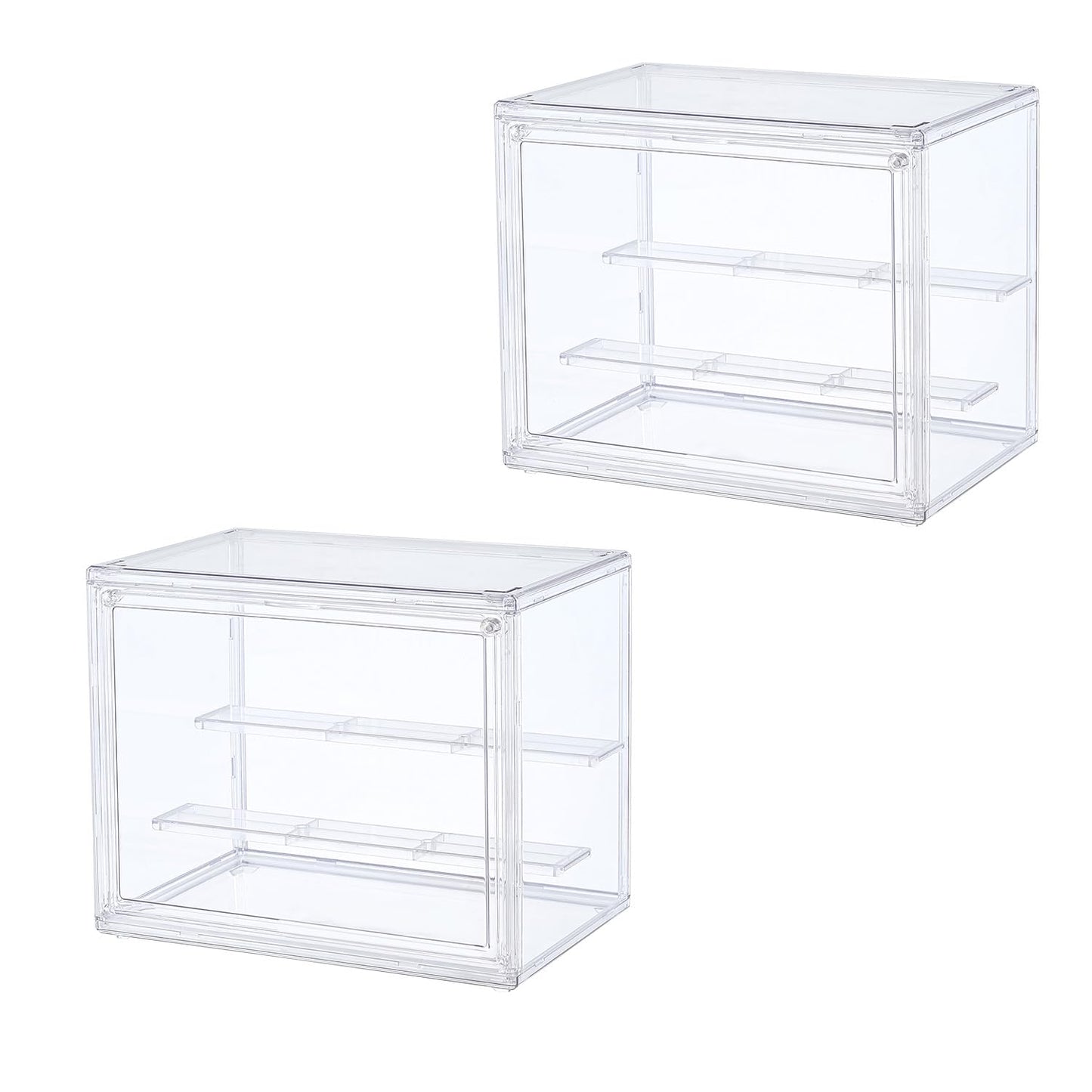 Clear Display Case for Figures, 3 Tier Acrylic Display Case, Tiered Display Stand Storage Box, Acrylic Display Box with Magnetic Door (2 Packs)