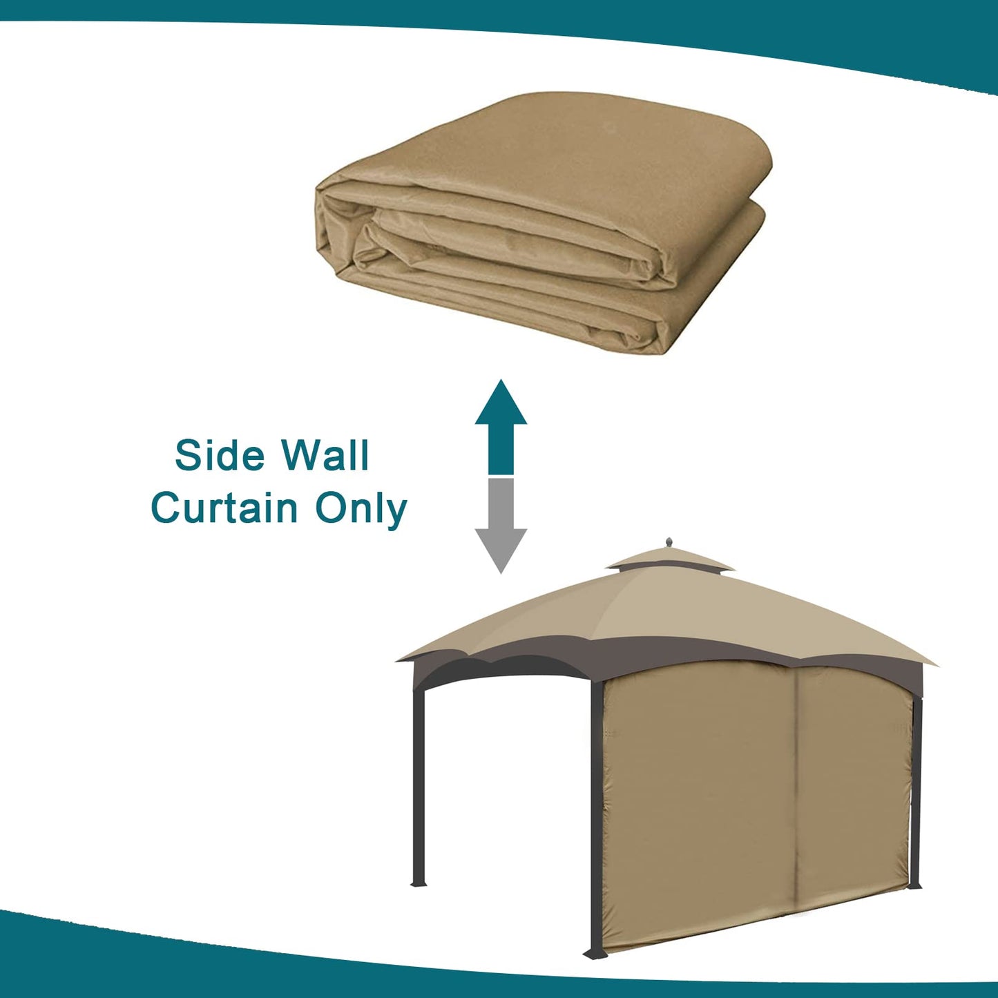 Gazebo Universal Replacement Privacy Curtain - Wonwon Privacy Panel Canopy Side Wall with Zipper for 10' x 10' Outdoor Gazebo (Khaki)
