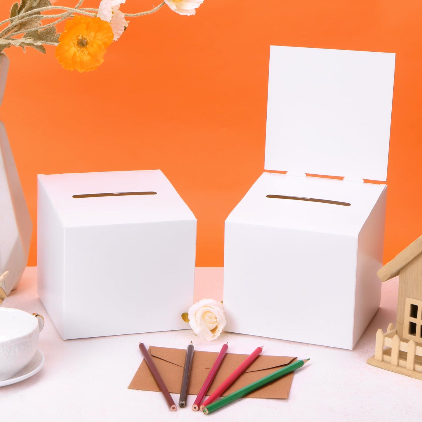 24 Pcs Ballot Box Raffle Box Donation Box for Fundraising, 6 X 6 X 6 Inch Cardboard Raffle Ticket Box with Slot Suggestion Box Removable Header Charity Box for Collecting Business Card Voting (White)