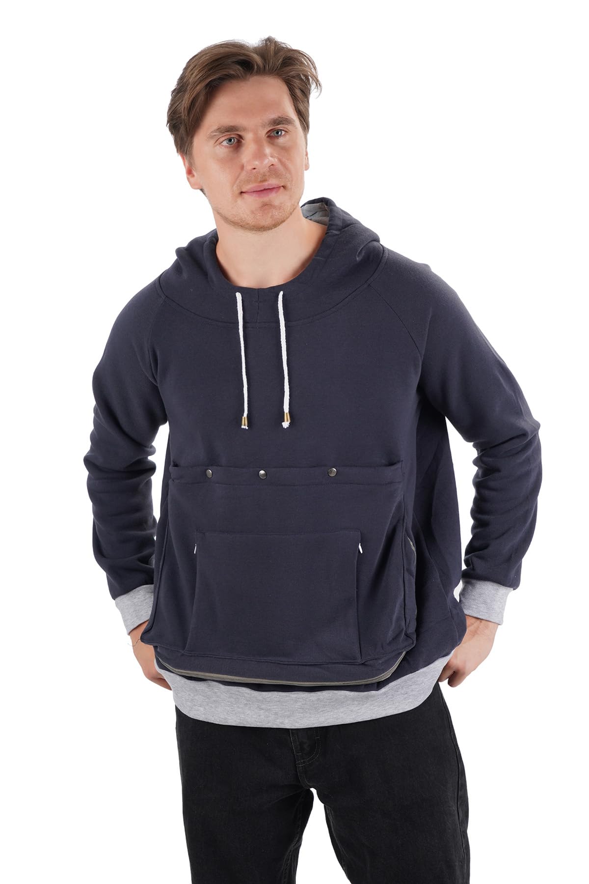 Cat Dog Carrier Hoodie Big Pet Pouch Sweatshirt Puppy Kitten Holder Carrier Pullover Top Kangaroo Unisex Hoodies, Navy, XX-Large