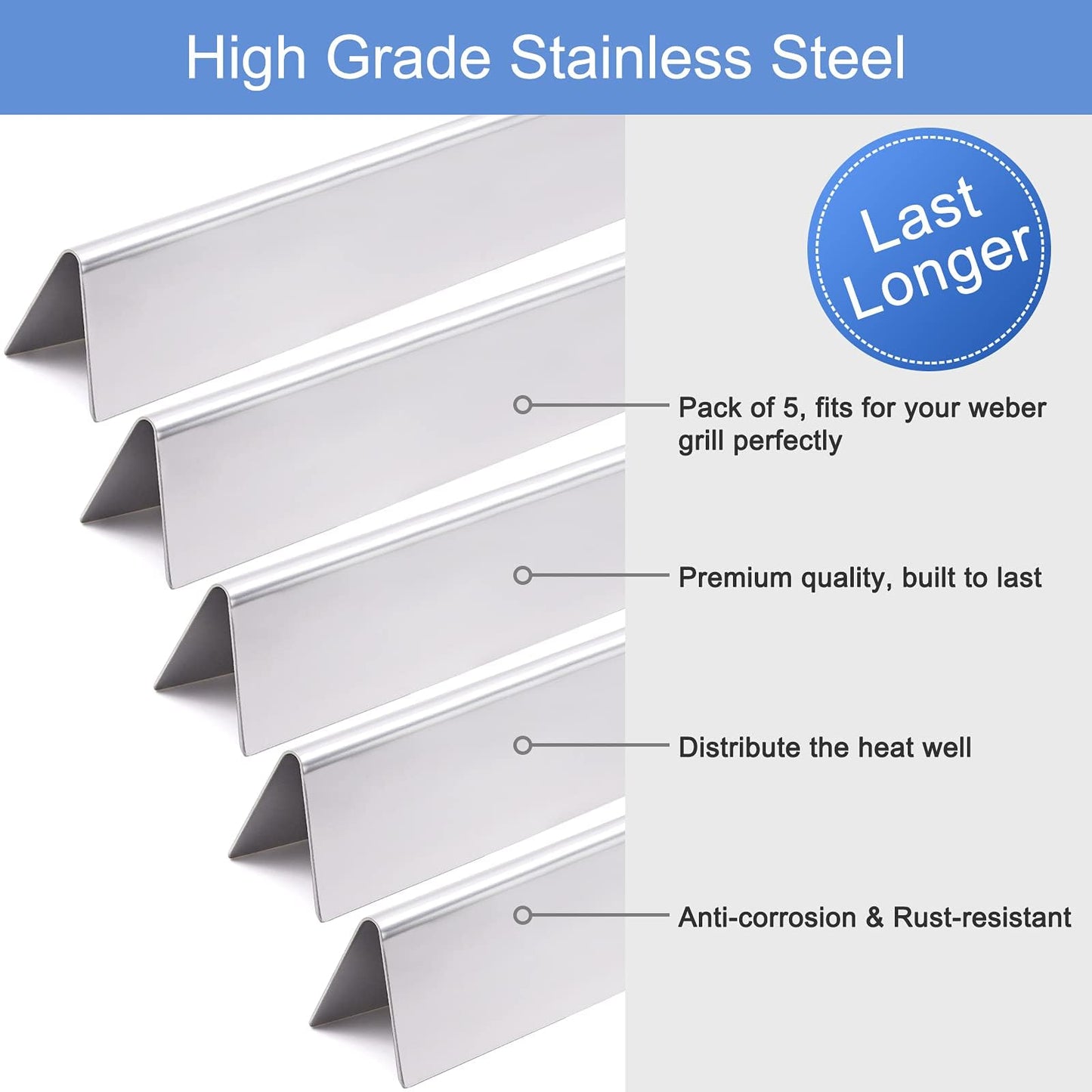 Criditpid Flavorizer Bars & Heat Deflector Kit for Weber Genesis 300 Series E310 E320 E330 EP310 EP320 EP330 with Front Control Knob, Stainless Steel Weber Genesis 300 BBQ Replacement Parts