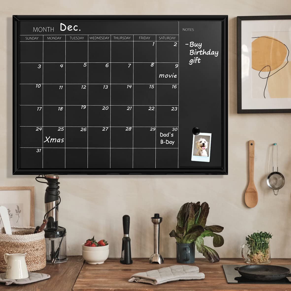 Umtiti Magnetic Calendar Chalkboard, 60 * 80 cm, Black Wood Frame Chalk Board for Planning/School Timetable/Memo, Hanging Board for Office, School and Home(YLHB-BK-6080)