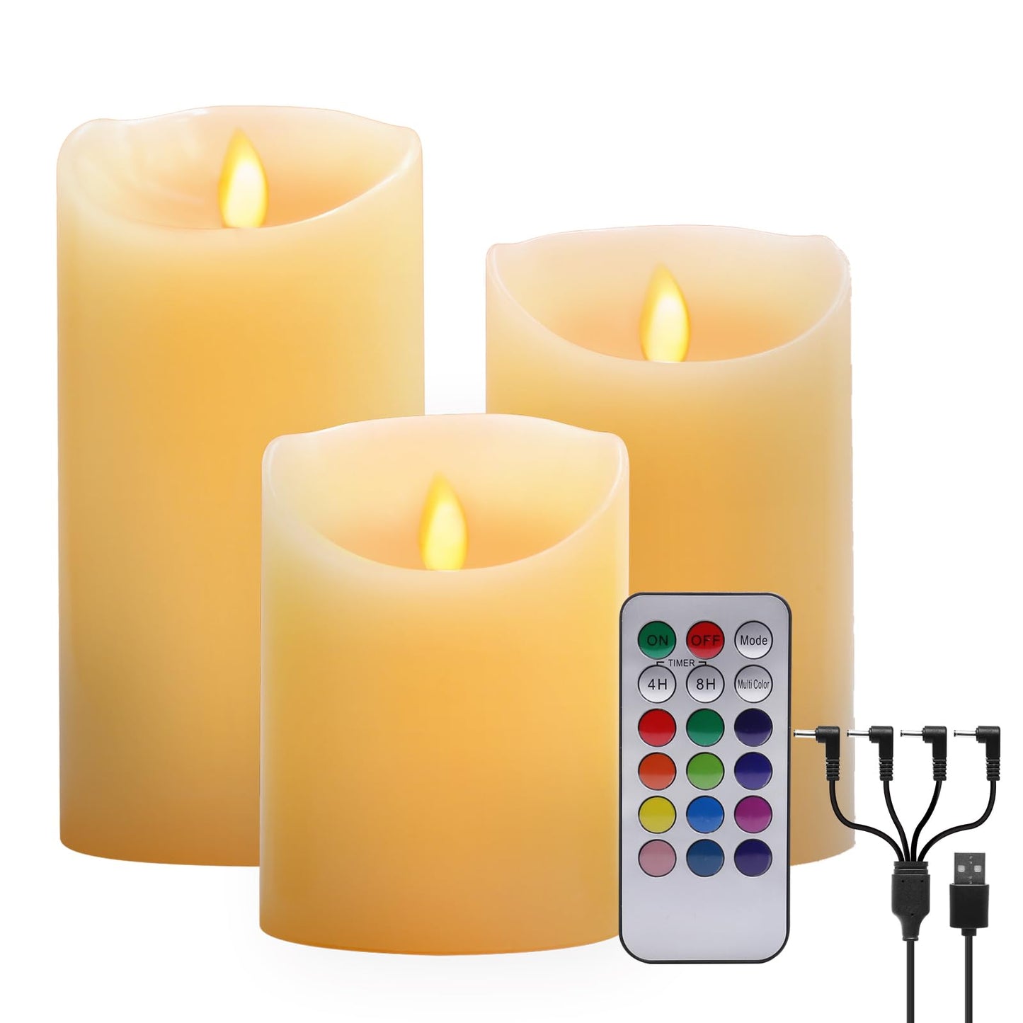 Rechargeable Candles Flickering with Remote,LUXONIC Flameless Candles Built-in Rechargeable Battery,RGB&Warm White Real Wax LED Candles for Home Decoration,Christmas,Party