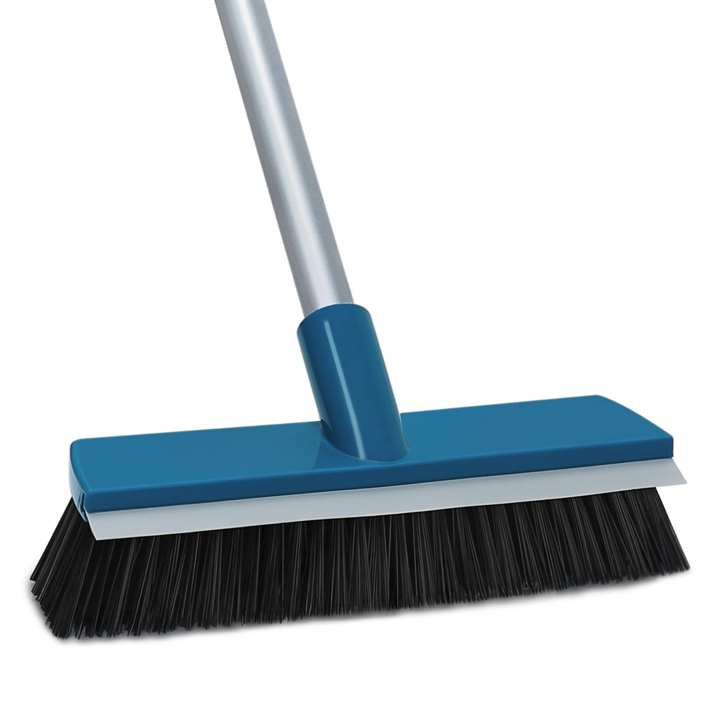 Stiff Bristle Deck Brushes for Scrubbing Heavy Duty with Rubber Scrape Squeegee, 55” Long Handle Scrub Brush for Bathroom Shower Carpet Outdoor Floor Cleaning (Head Size: 10.8”)