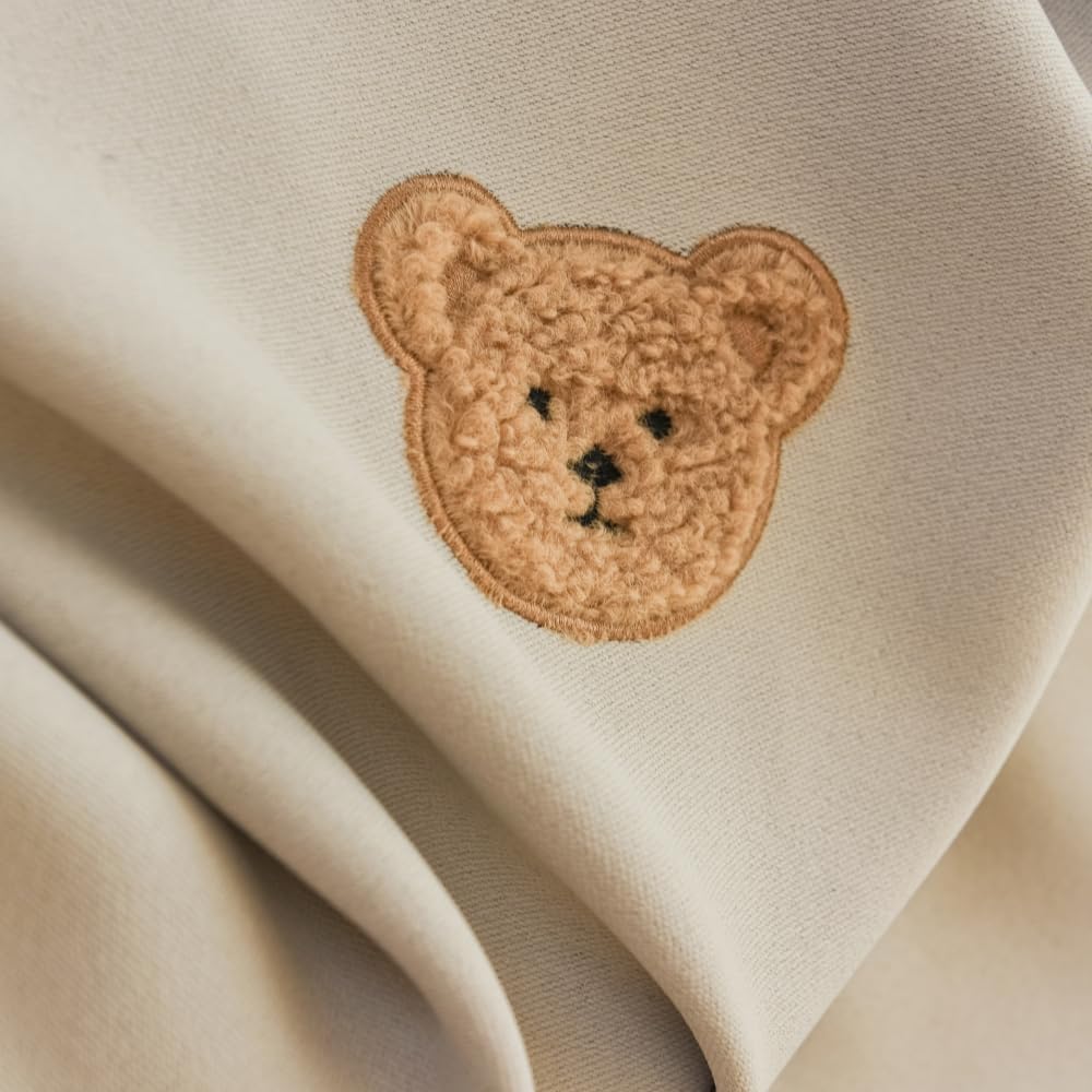 AiFMQQ Cartoon Bears Kids Blackout Curtains for Babys Bedoom Living Room Grommet Top Beige Embroidery 3D Bear Darkening Curtain for Nursery Baby Room 1 Panel (Beige, W42 L84 inch)