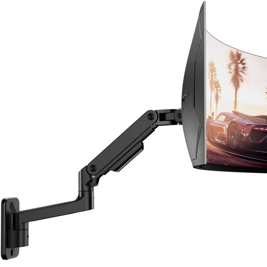 ARES WING Wall Mount Monitor Arm for 17-49 Inch Ultrawide Monitors, Heavy Duty Single Monitor Mount Holds 44 lbs, Fully Adjustable Gas Spring Arm Wall Mount, 75x75/100x100 VESA Mount, Black