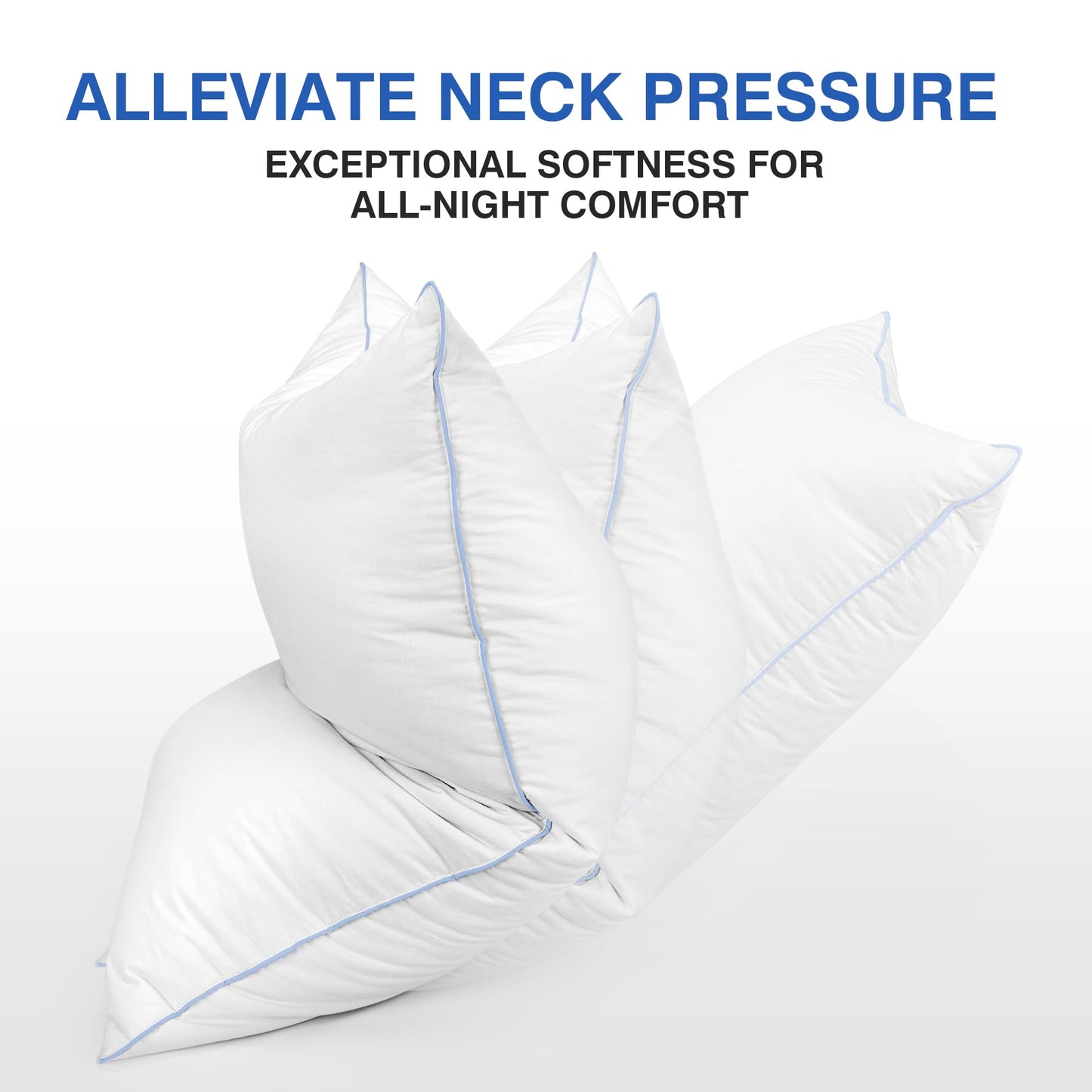 zibroges Goose Feather Bed Pillow King Size Set of 2- Hotel Pillows, Soft 600 Thread Count Cotton Cover, Fluffy Support Surround Fill Polyester for Back, Stomach, Side Sleepers