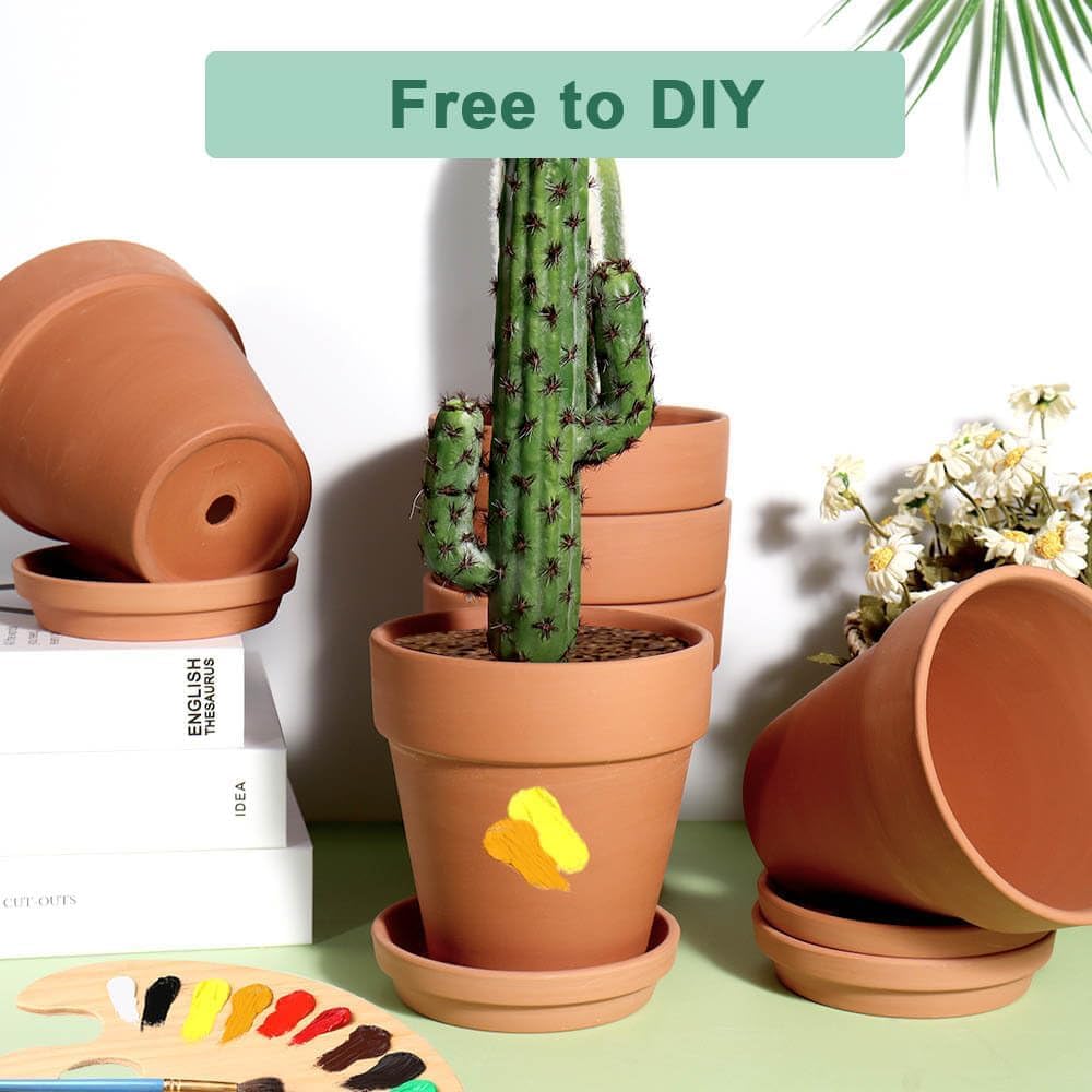 Terra Cotta Pots with Saucer - 6 Pack 5 Inch Clay Pot Ceramic Pottery Planter Cactus Flower Pots Succulent Pot Drainage Hole, Great for Plants, Crafts and Wedding Favor