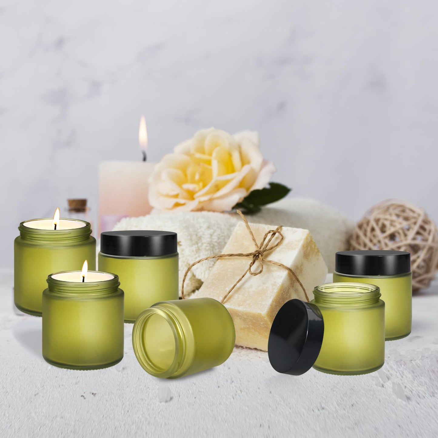 25 Pcs Glass Jars 4 oz Leakproof Round Cosmetic Containers with 25 facial mask spoons Refillable Cosmetic Jar for Lotion Ointments Creams Essential Oil Powder Liquid Food Storage Kitchen(Pea Green)