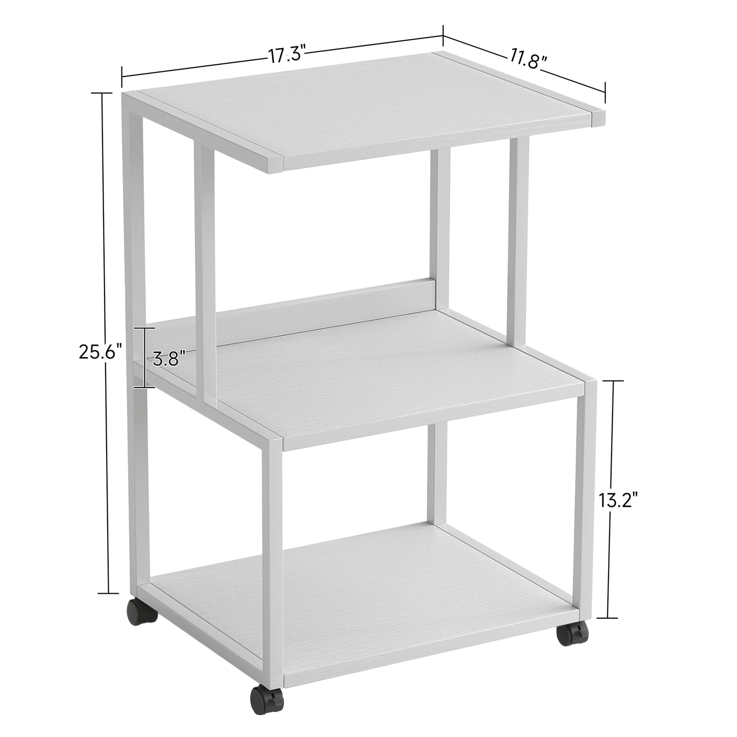 Vermess Printer Stand, Large 3 Tier Printer Table with Wheels, Industrial Printer Storage Cart, Rolling Printer Cart with Storage Shelf for Printer Scanner Fax Home Office Use, White