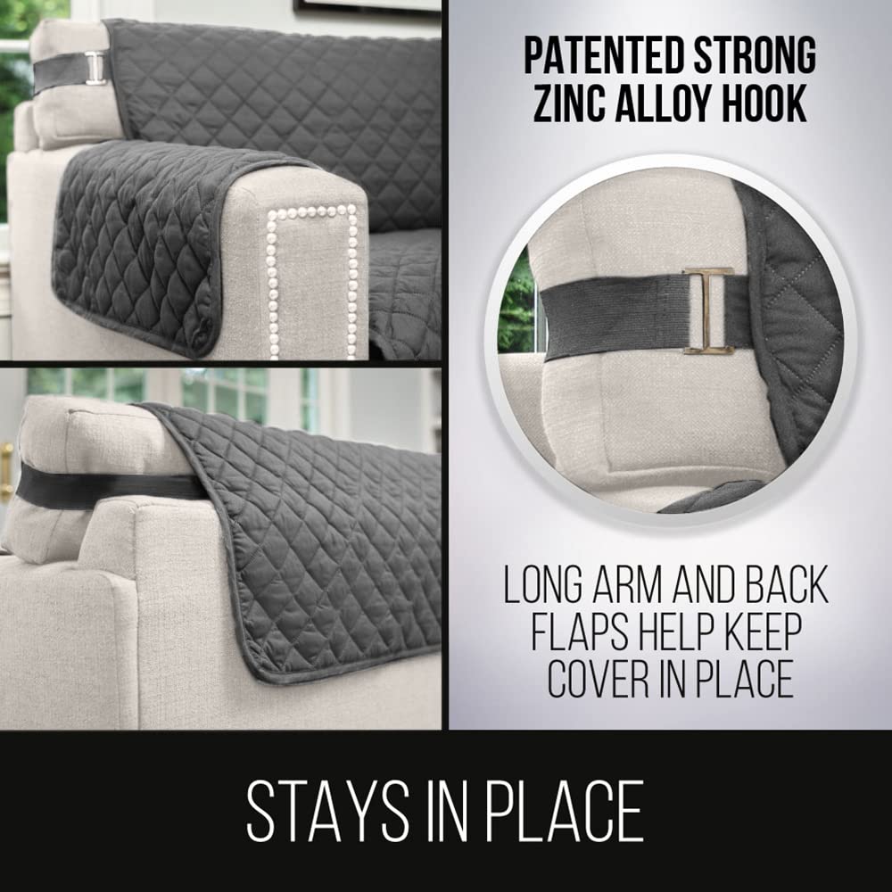 Sofa Shield Couch Cover for Dog and Pets, Couvre Protector for Sofas, Reversible Stain Resistant Housse Canapé, Quilted Microfiber 198 cm 3 Seat, Oversized Patented Slipcover with Strap, Charcoal