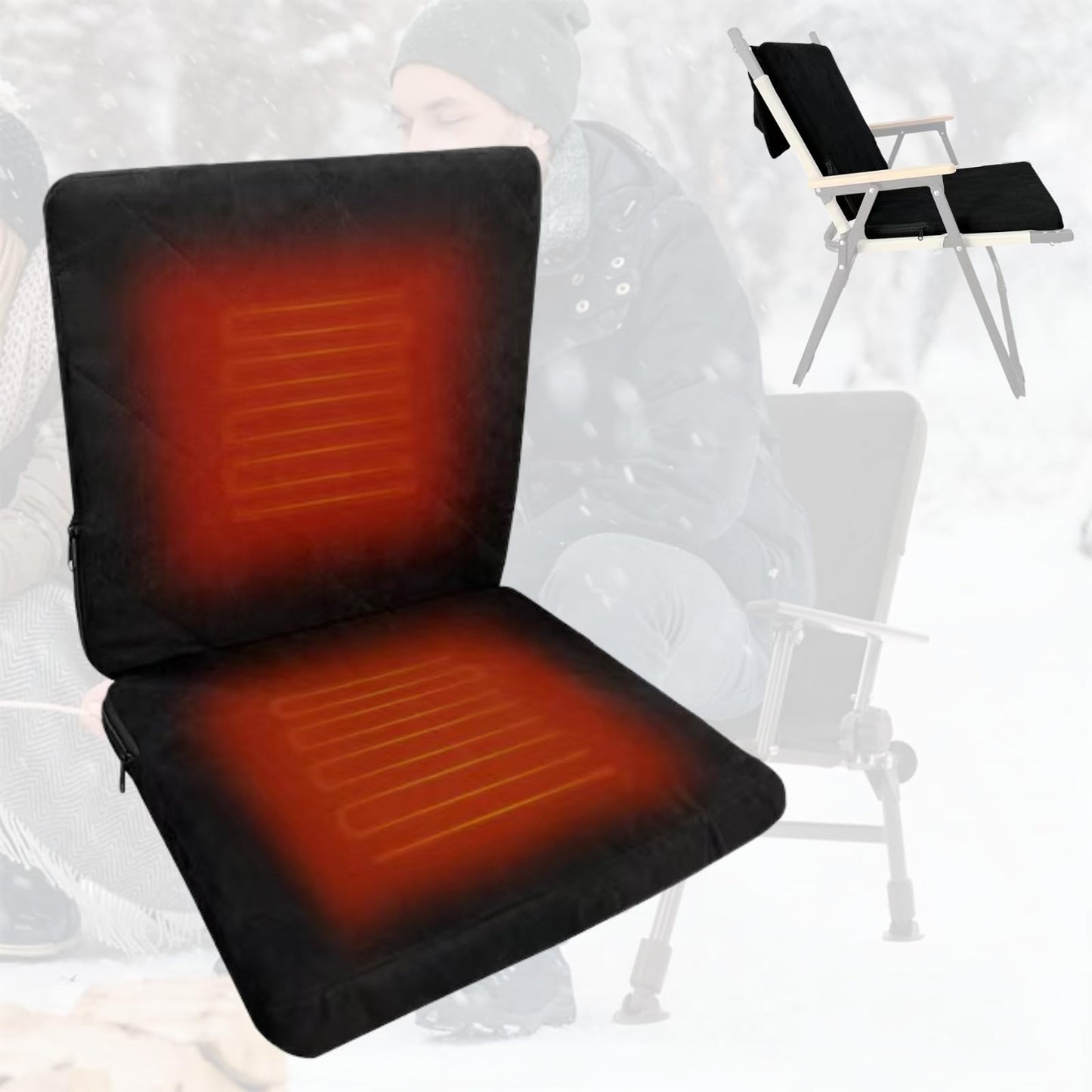 TCUDCKI Heated Seat Cushion Foldable Memory Foam Heated Seat Pad with 3 Level Heating for Camping Fishing Office Chair Stadium Seats (Power Supply Not Included) (Artificial Suede)