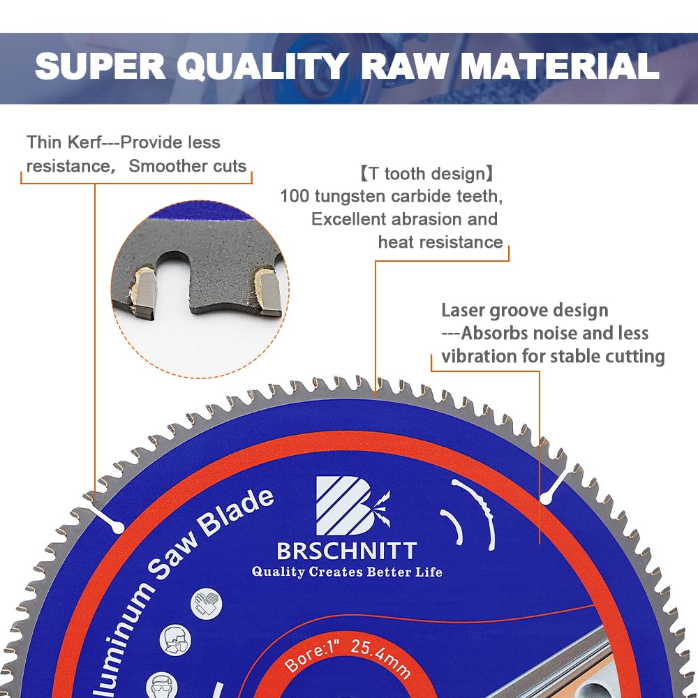 BRSCHNITT 12Inch 100Tooth TCG Metal Saw Blade - for Aluminum Plastics and Non Ferrous 1" Arbor