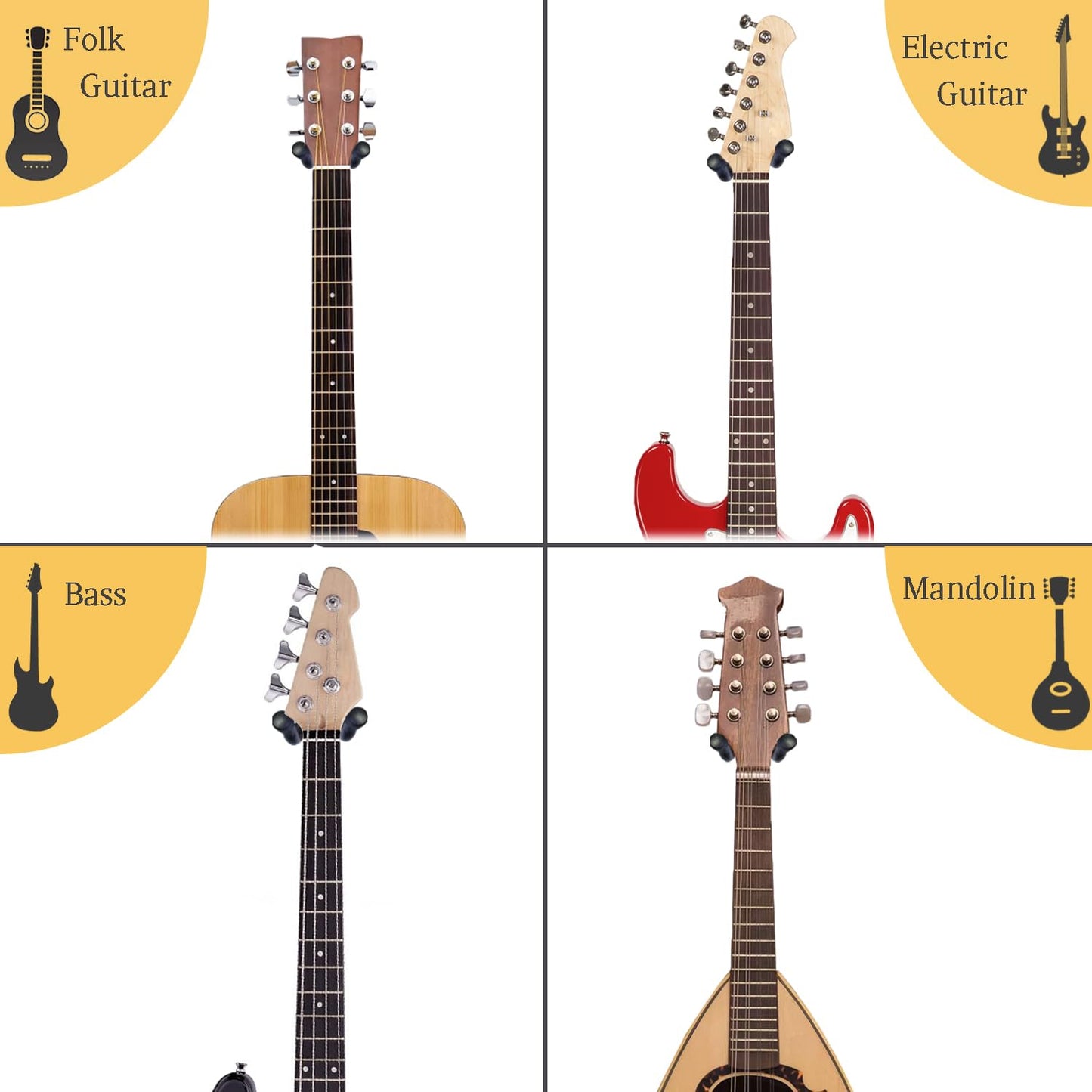 Guitar Wall Mount 3 Pack, Ash Hardwood Guitar Hanger, U-Shaped Guitar Wall Hanger Mount Holder Hook Stand Wall for Acoustic, Electric Guitar, Banjo, Bass, Gift for Player