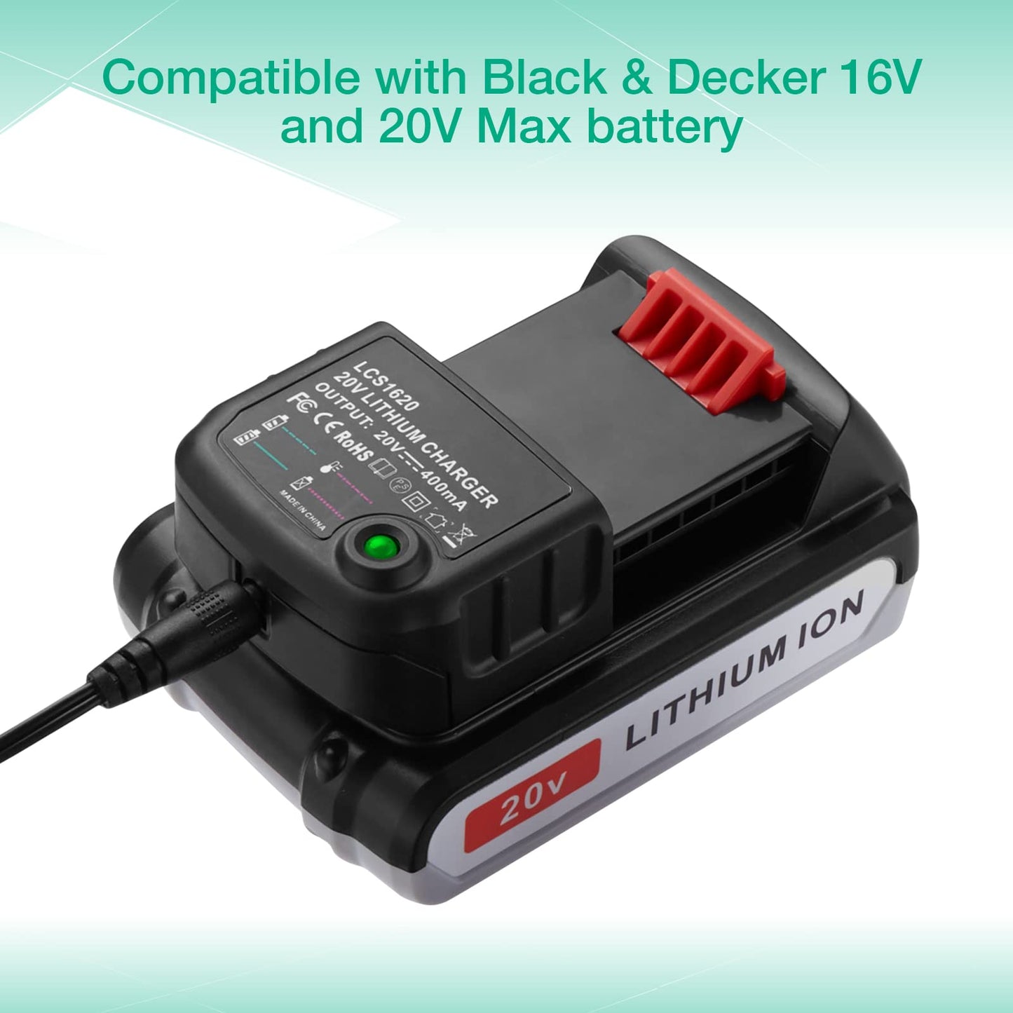 FirstPower 3000mAh 20V Battery and Charger Compatible with Black and Decker 20V Tools Replace for LBXR20 LBXR20-OPE LB20 LBX20 LBX4020 Battery and LCS1620 20V Battery Charger