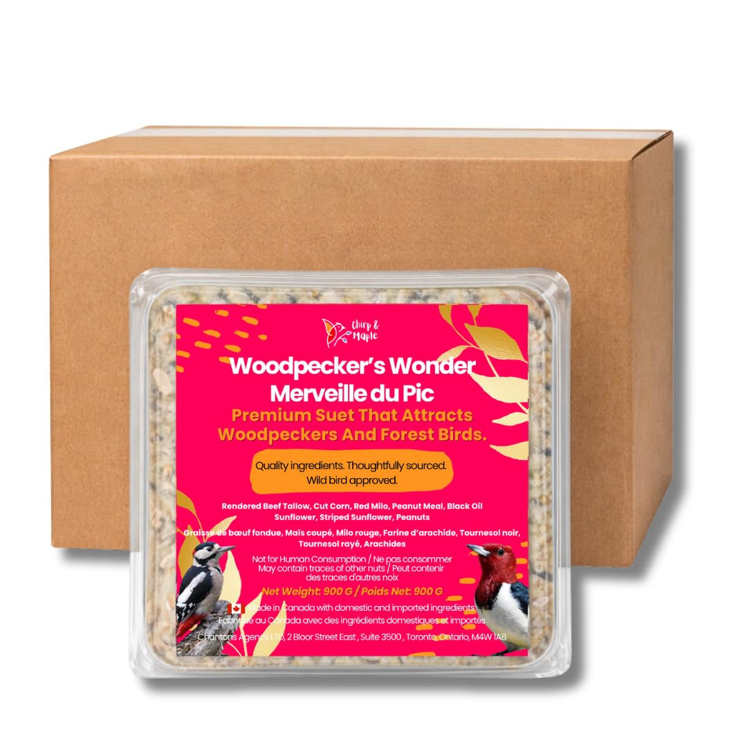 Chirp & Maple, Woodpecker’s Wonder, Suet for Wild Birds, Wild Bird Food for Woodpeckers (18-Pack), 5.4KG