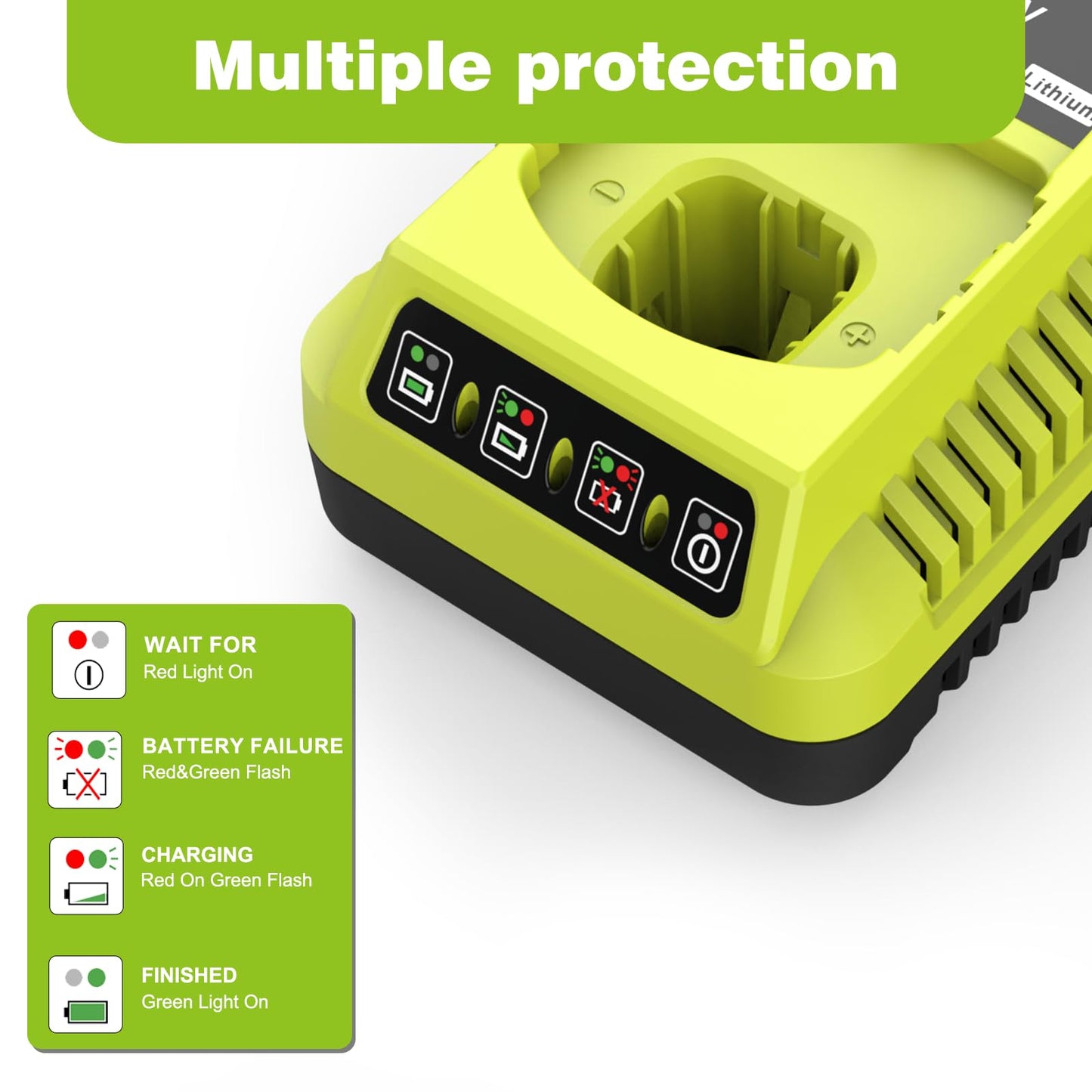 Powilling 18V P117 Charger for Ryobi 18V One+ Battery, Dual Chemistry Li-ion NiCad NiMh Battery Charger for P100 P102 P108 P189 P197 P103 P105 P107 P190 P191 PBP002 PBP005 for Ryobi 18 Volt Batteries