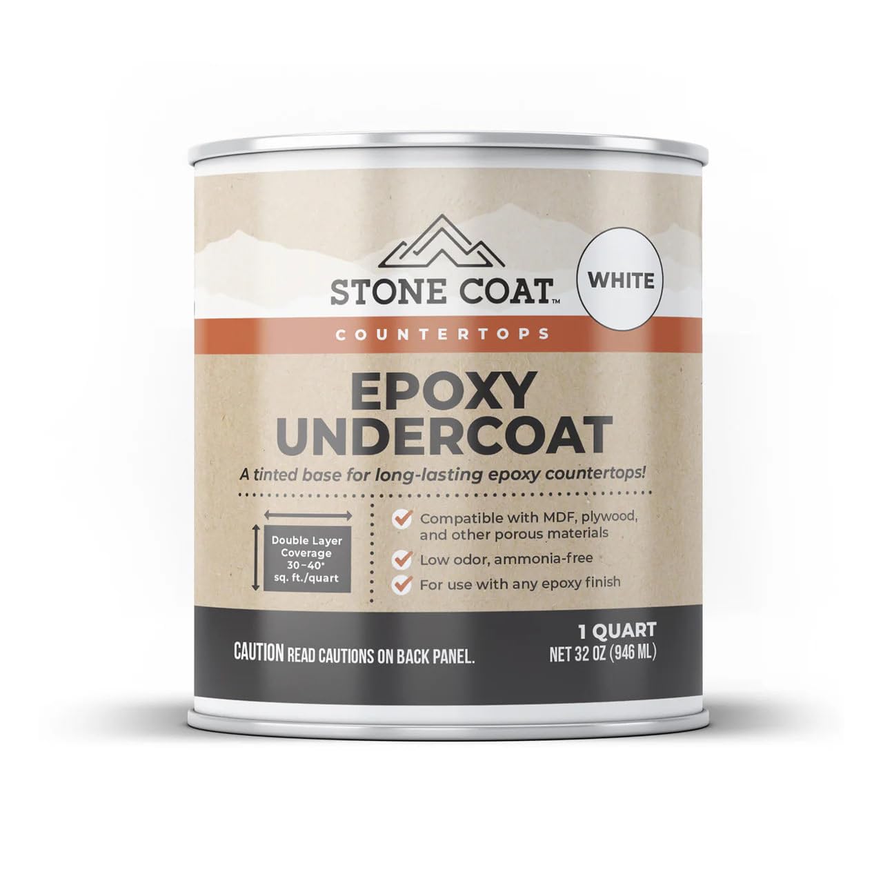 Stone Coat Countertops White Epoxy Undercoat - A Perfect Paint and Primer for Coating MDF, Plywood, and Porous Materials, Ideal for DIY Epoxy Countertop Kit!